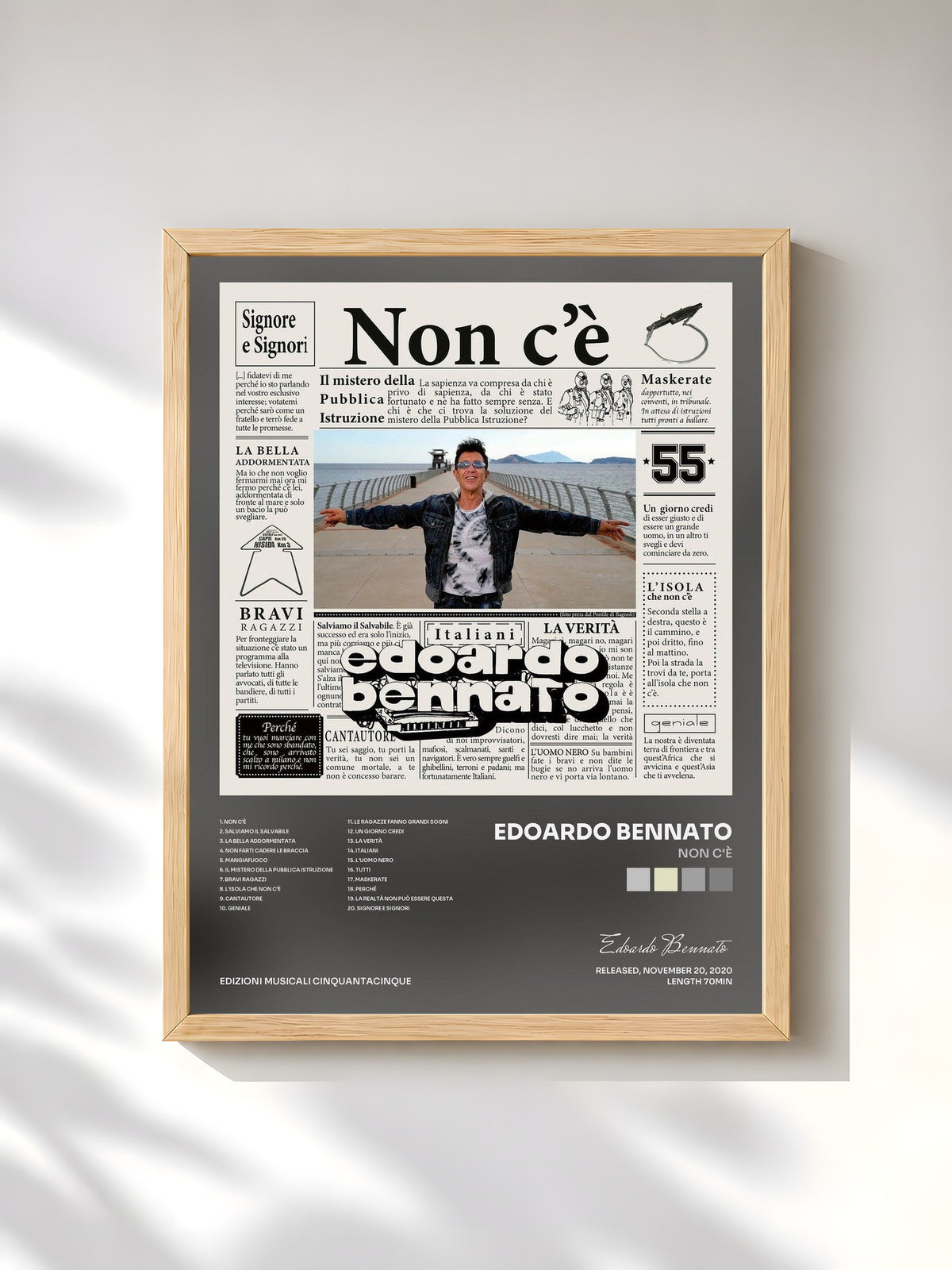 #bois Tableau de l'album Non c'è de Edoardo Bennato, cadre en bois brut, imprimé et encadré en France