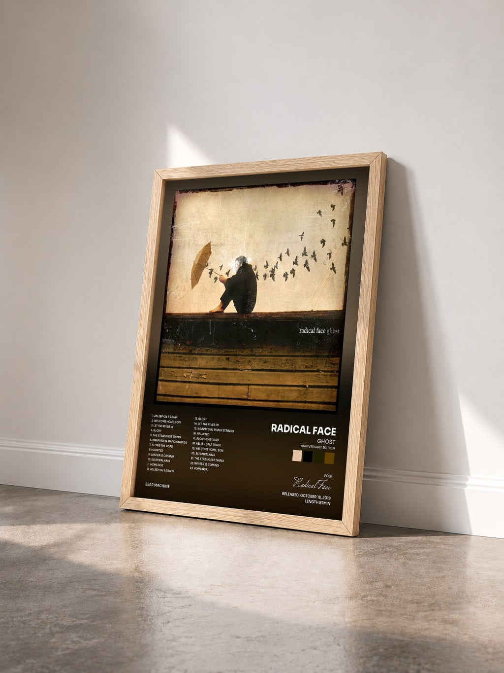 #bois Tableau de l'album Ghost (Anniversary Edition) de Radical Face vu de trois quarts, cadre en bois brut