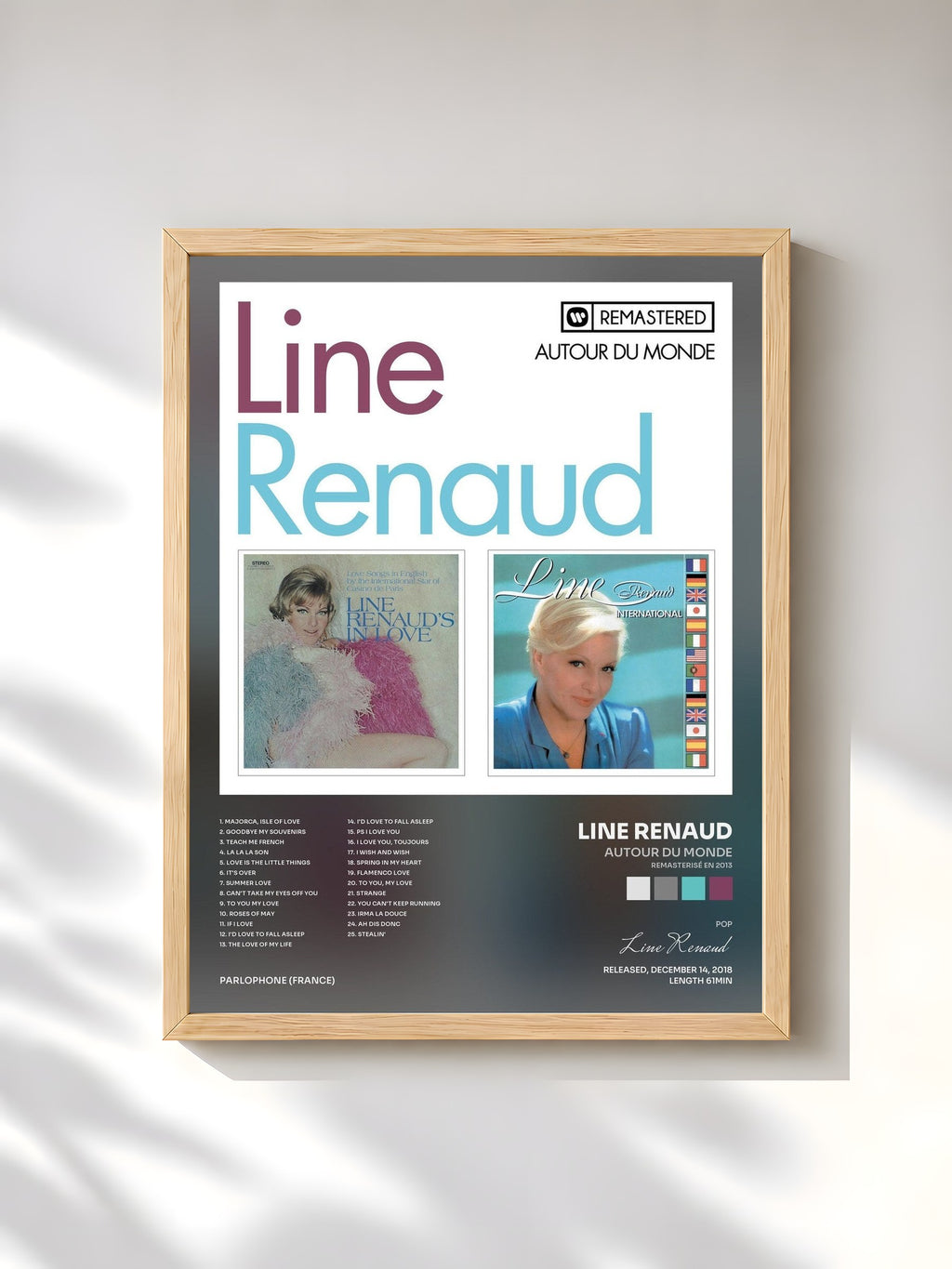#bois Tableau de l'album Autour du monde (Remasterisé en 2013) de Line Renaud, cadre en bois brut, imprimé et encadré en France
