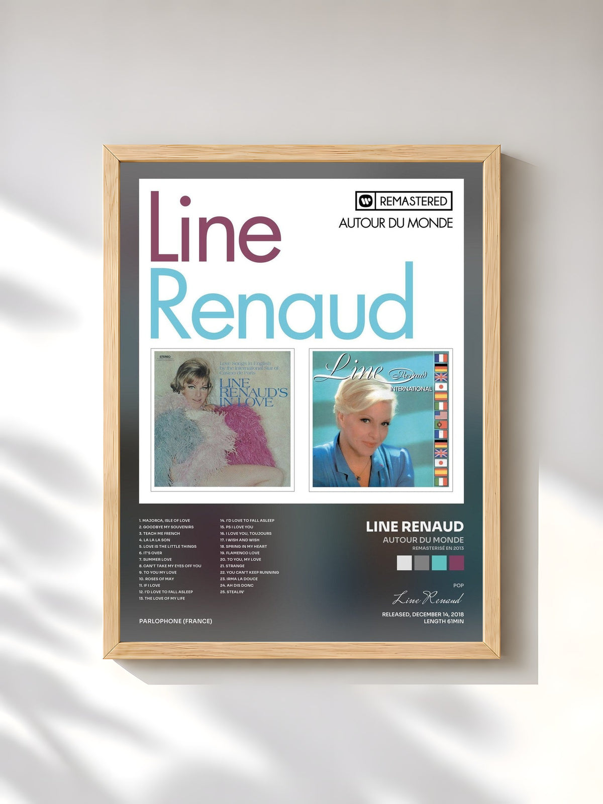 #bois Tableau de l'album Autour du monde (Remasterisé en 2013) de Line Renaud, cadre en bois brut, imprimé et encadré en France