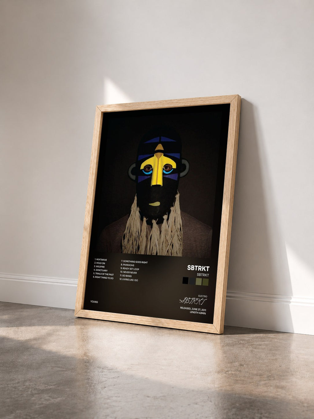 #bois Tableau de l'album SBTRKT de SBTRKT vu de trois quarts, cadre en bois brut
