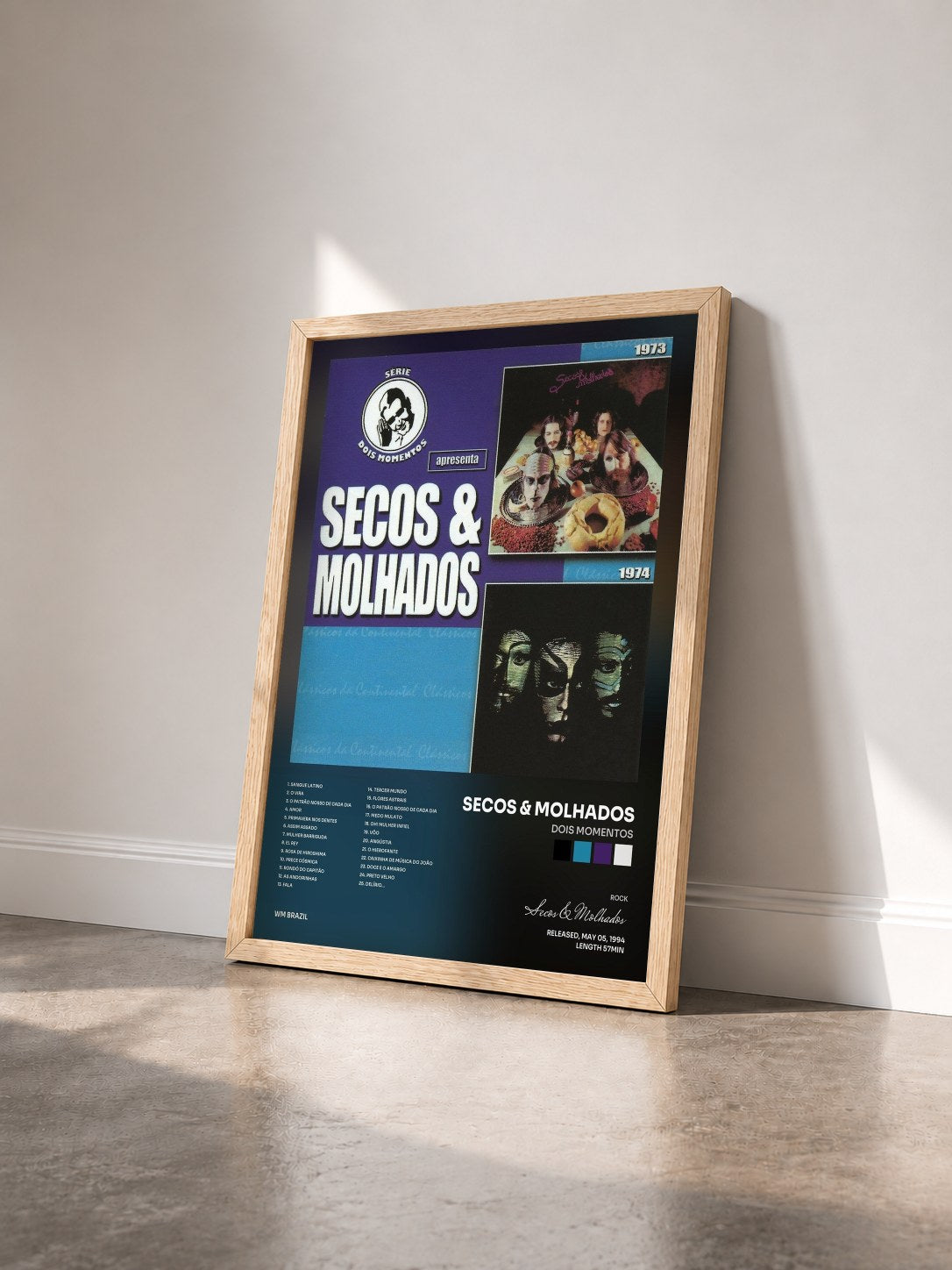 #bois Tableau de l'album Dois momentos de Secos & Molhados vu de trois quarts, cadre en bois brut