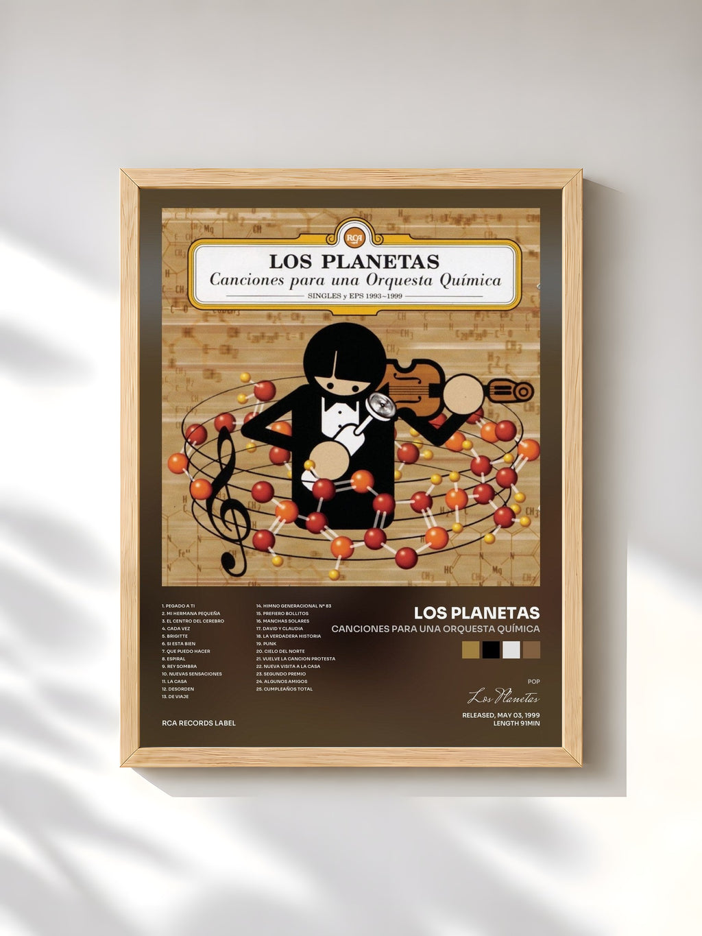 #bois Tableau de l'album Canciones para una Orquesta Química de Los Planetas, cadre en bois brut, imprimé et encadré en France