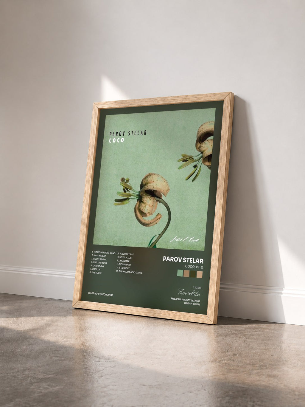 #bois Tableau de l'album Coco, Pt. 2 de Parov Stelar vu de trois quarts, cadre en bois brut