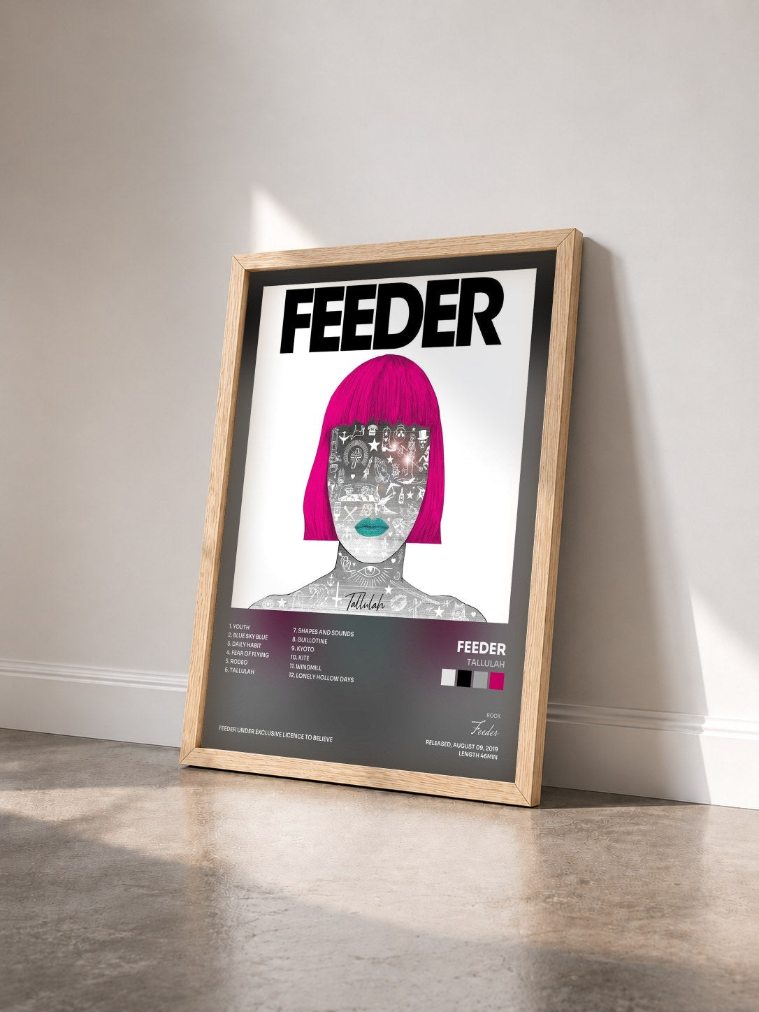 #bois Tableau de l'album Tallulah de Feeder vu de trois quarts, cadre en bois brut