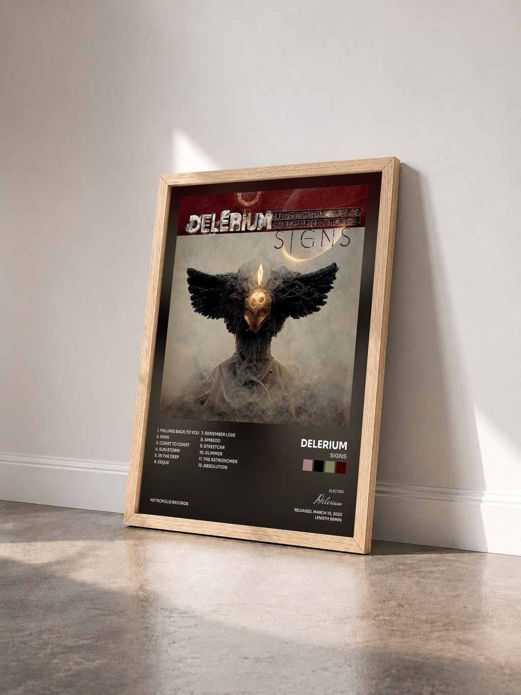 #bois Tableau de l'album Signs de Delerium vu de trois quarts, cadre en bois brut