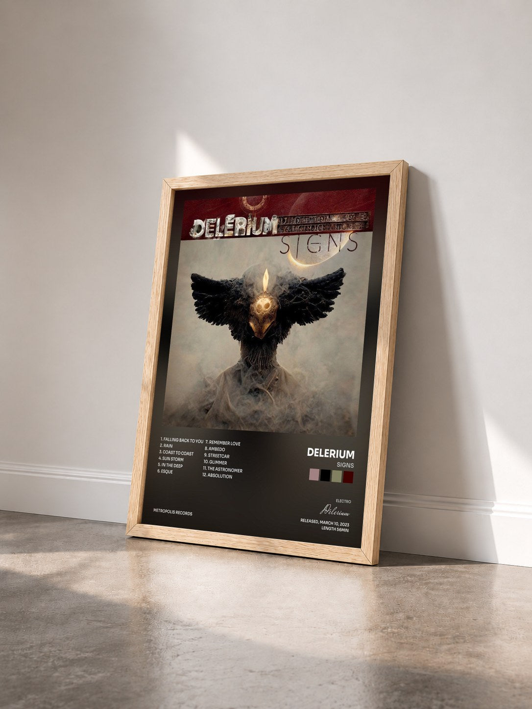 #bois Tableau de l'album Signs de Delerium vu de trois quarts, cadre en bois brut