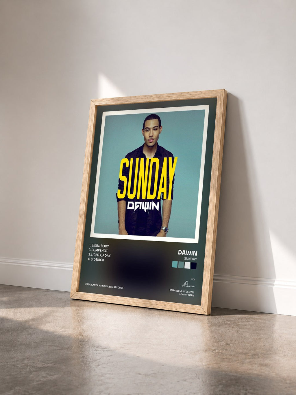 #bois Tableau de l'album Sunday de Dawin vu de trois quarts, cadre en bois brut