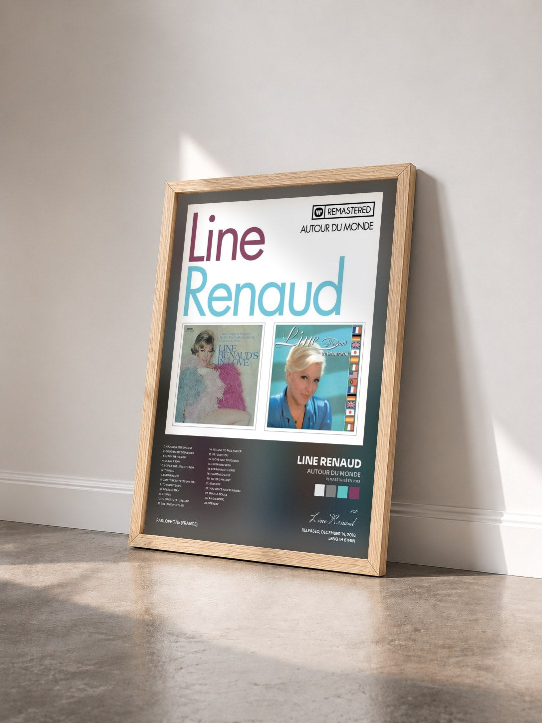 #bois Tableau de l'album Autour du monde (Remasterisé en 2013) de Line Renaud vu de trois quarts, cadre en bois brut