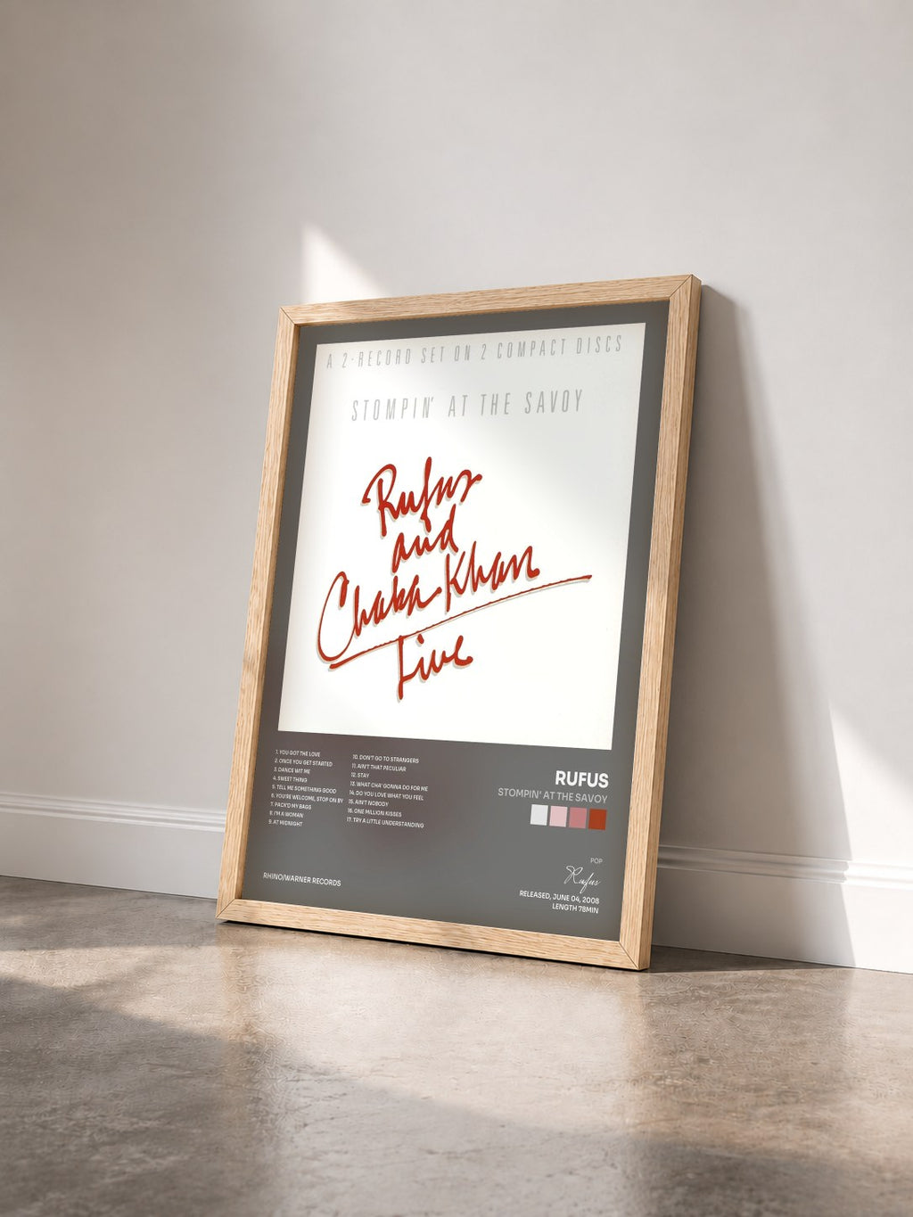 #bois Tableau de l'album Stompin' At The Savoy de Rufus vu de trois quarts, cadre en bois brut