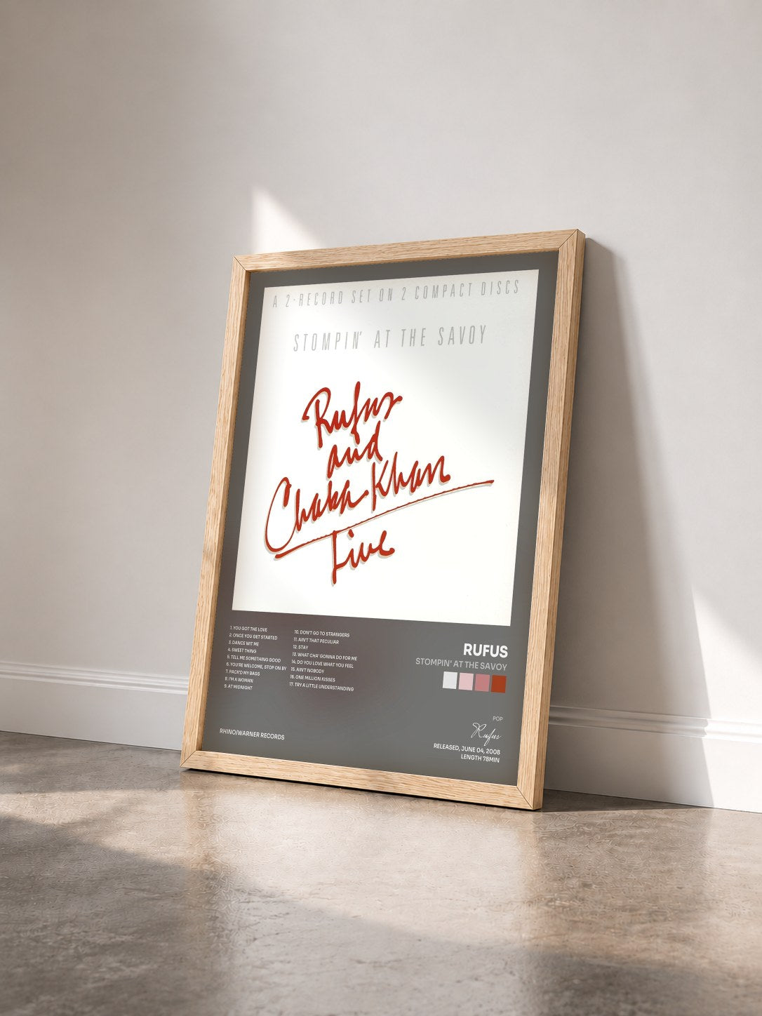 #bois Tableau de l'album Stompin' At The Savoy de Rufus vu de trois quarts, cadre en bois brut