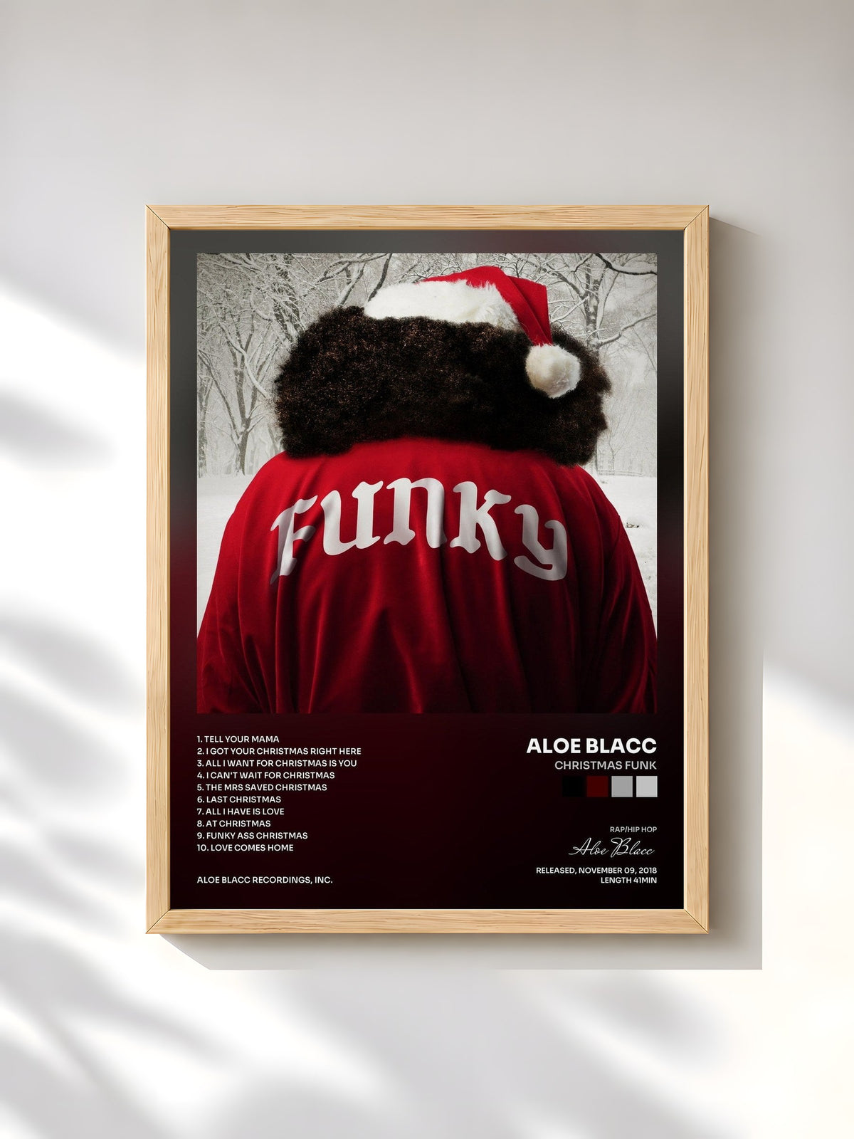 #bois Tableau de l'album Christmas Funk de Aloe Blacc, cadre en bois brut, imprimé et encadré en France