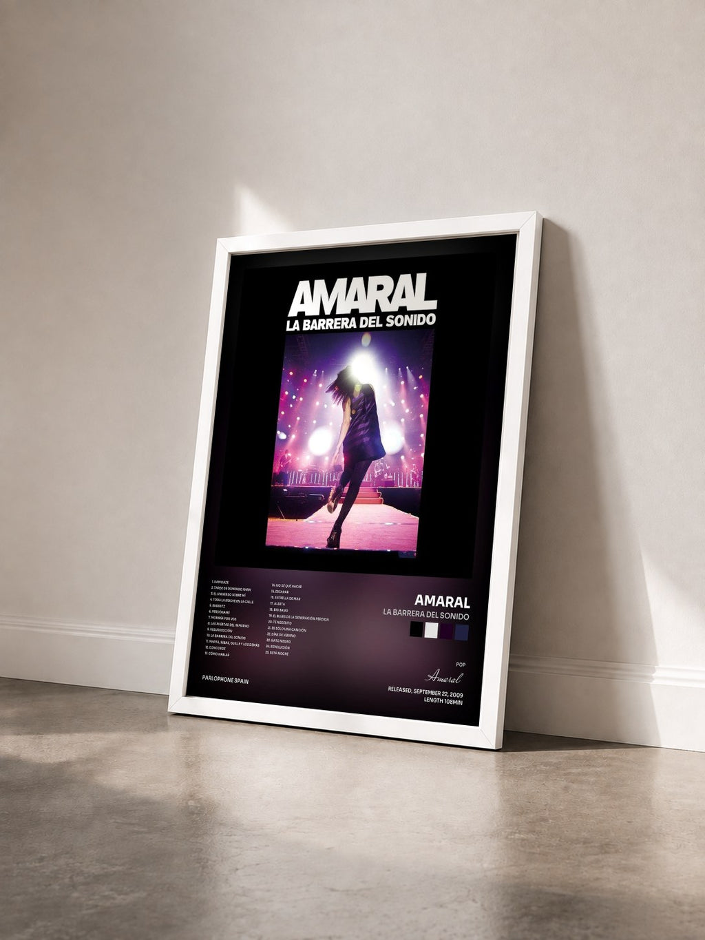 #blanc Tableau de l'album La Barrera Del Sonido de Amaral vu de trois quarts, cadre blanc