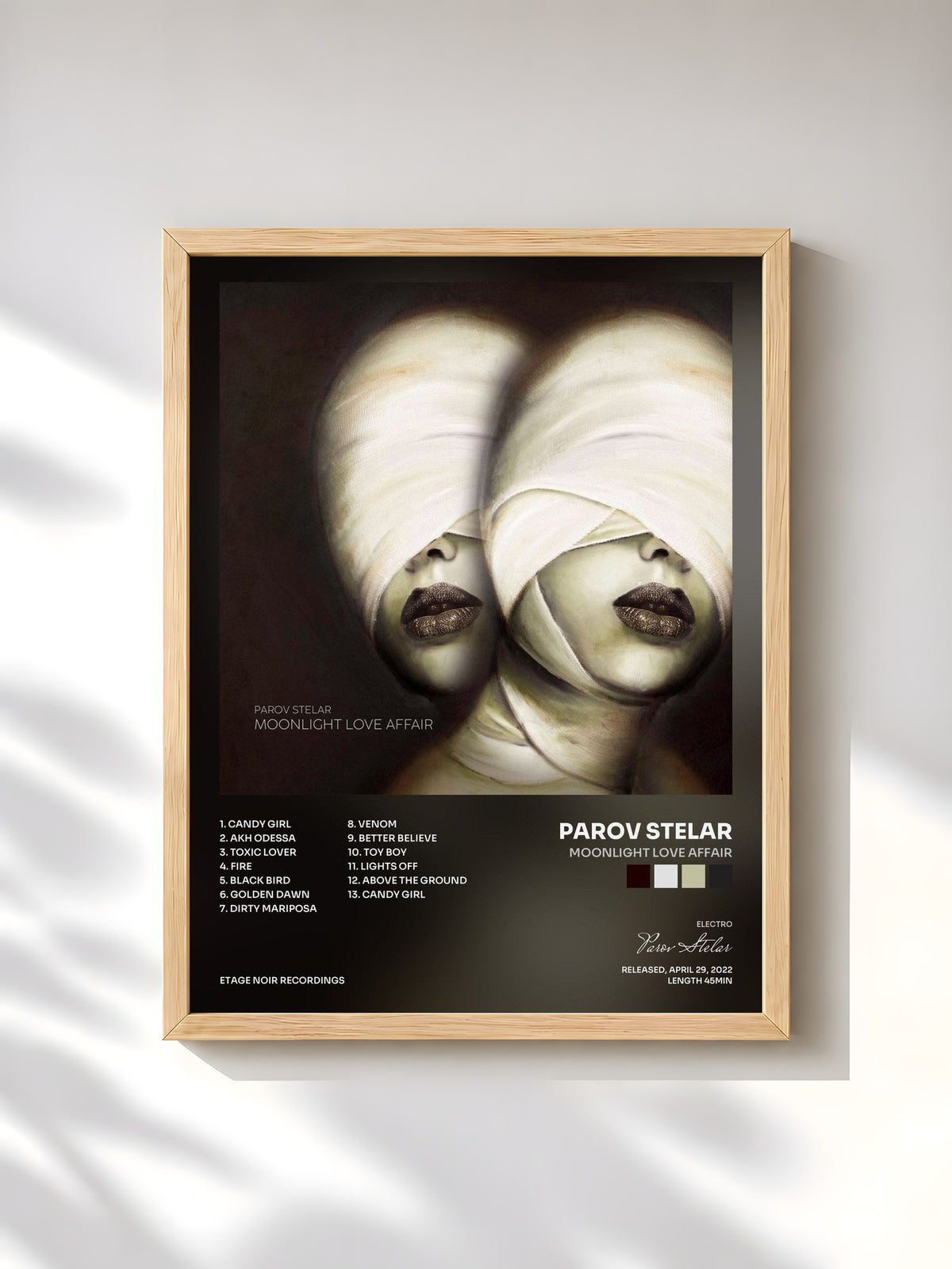 #bois Tableau de l'album Moonlight Love Affair de Parov Stelar, cadre en bois brut, imprimé et encadré en France
