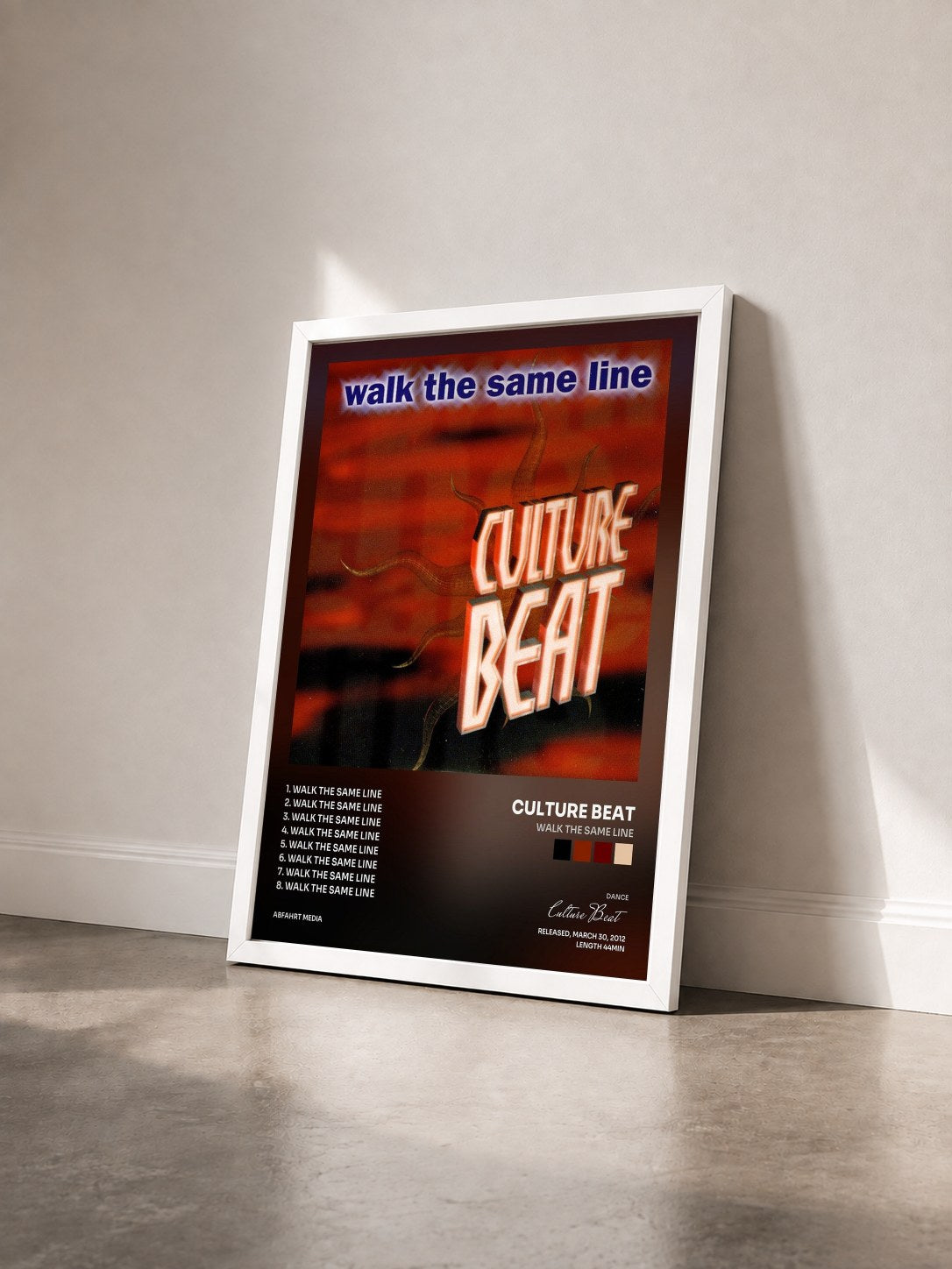 #blanc Tableau de l'album Walk the Same Line de Culture Beat vu de trois quarts, cadre blanc