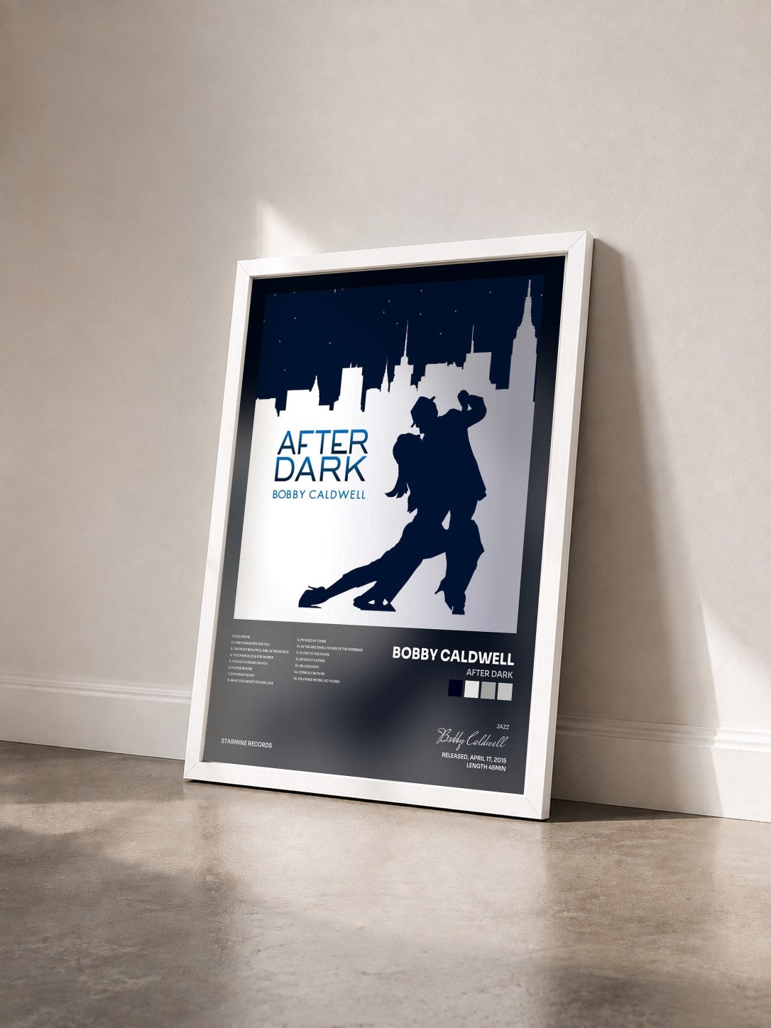 #blanc Tableau de l'album After Dark de Bobby Caldwell vu de trois quarts, cadre blanc