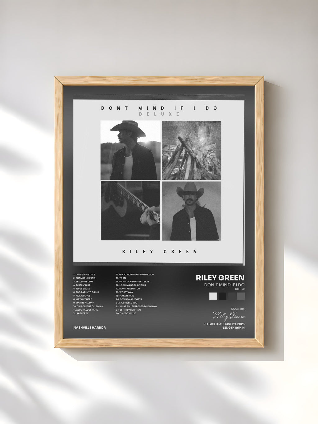 #bois Tableau de l'album Don't Mind If I Do (Deluxe) de Riley Green, cadre en bois brut, imprimé et encadré en France