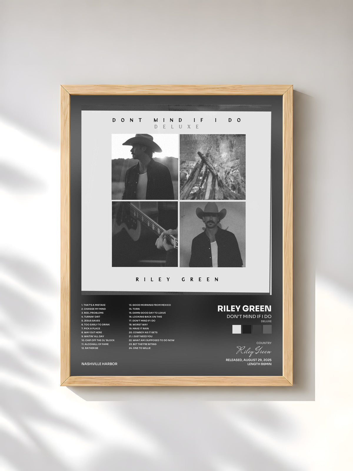 #bois Tableau de l'album Don't Mind If I Do (Deluxe) de Riley Green, cadre en bois brut, imprimé et encadré en France
