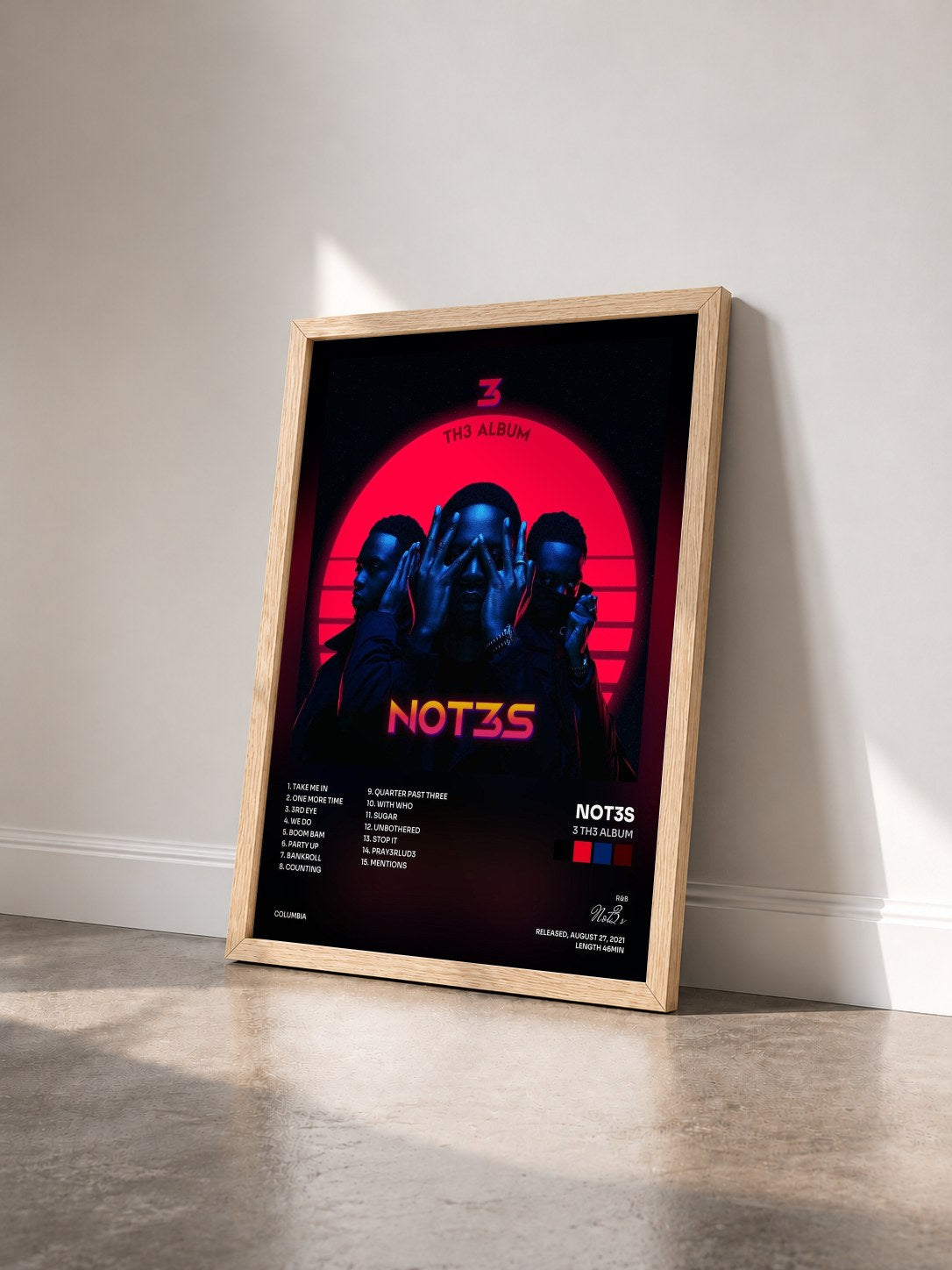 #bois Tableau de l'album 3 Th3 Album de Not3s vu de trois quarts, cadre en bois brut