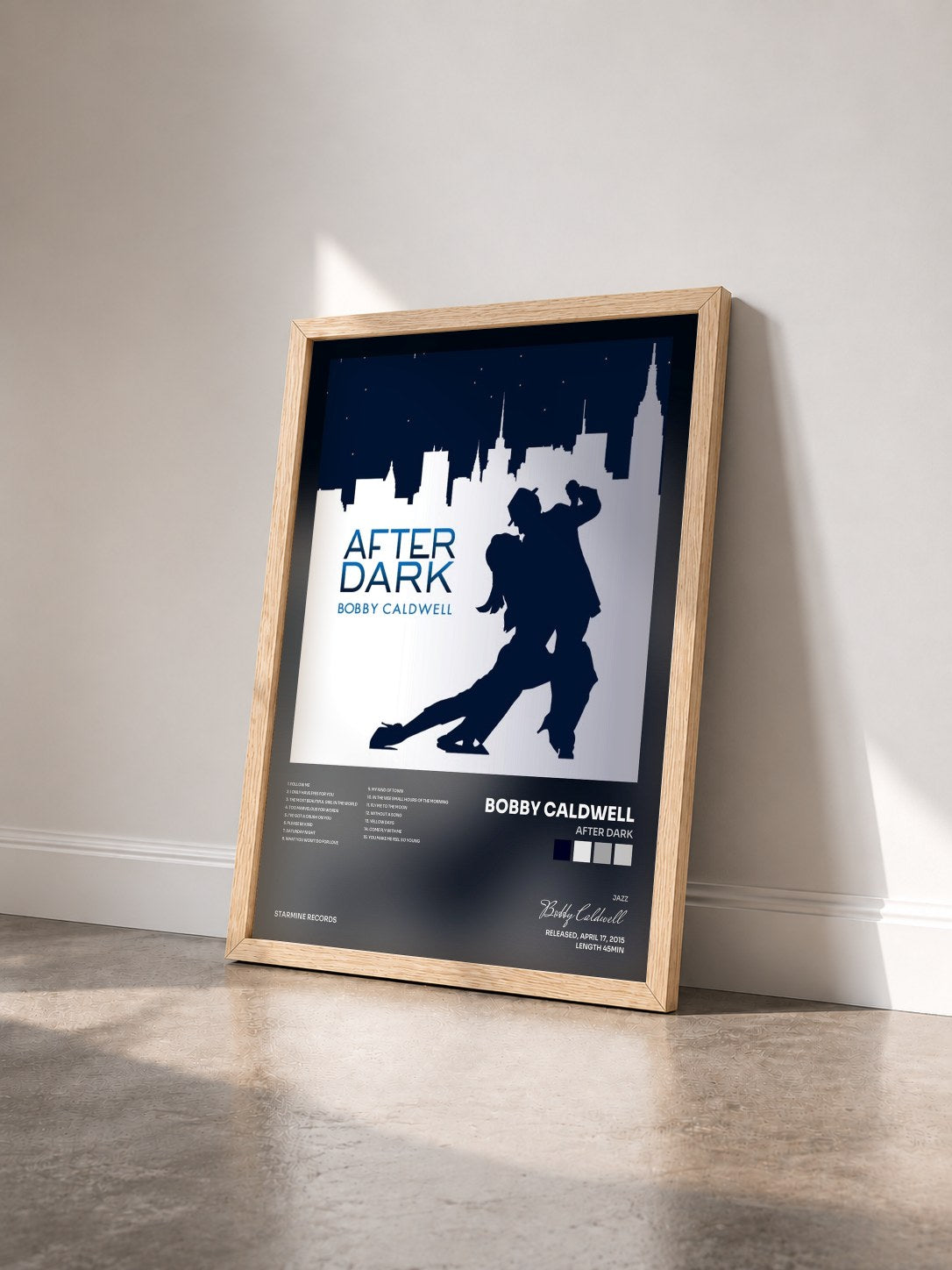 #bois Tableau de l'album After Dark de Bobby Caldwell vu de trois quarts, cadre en bois brut