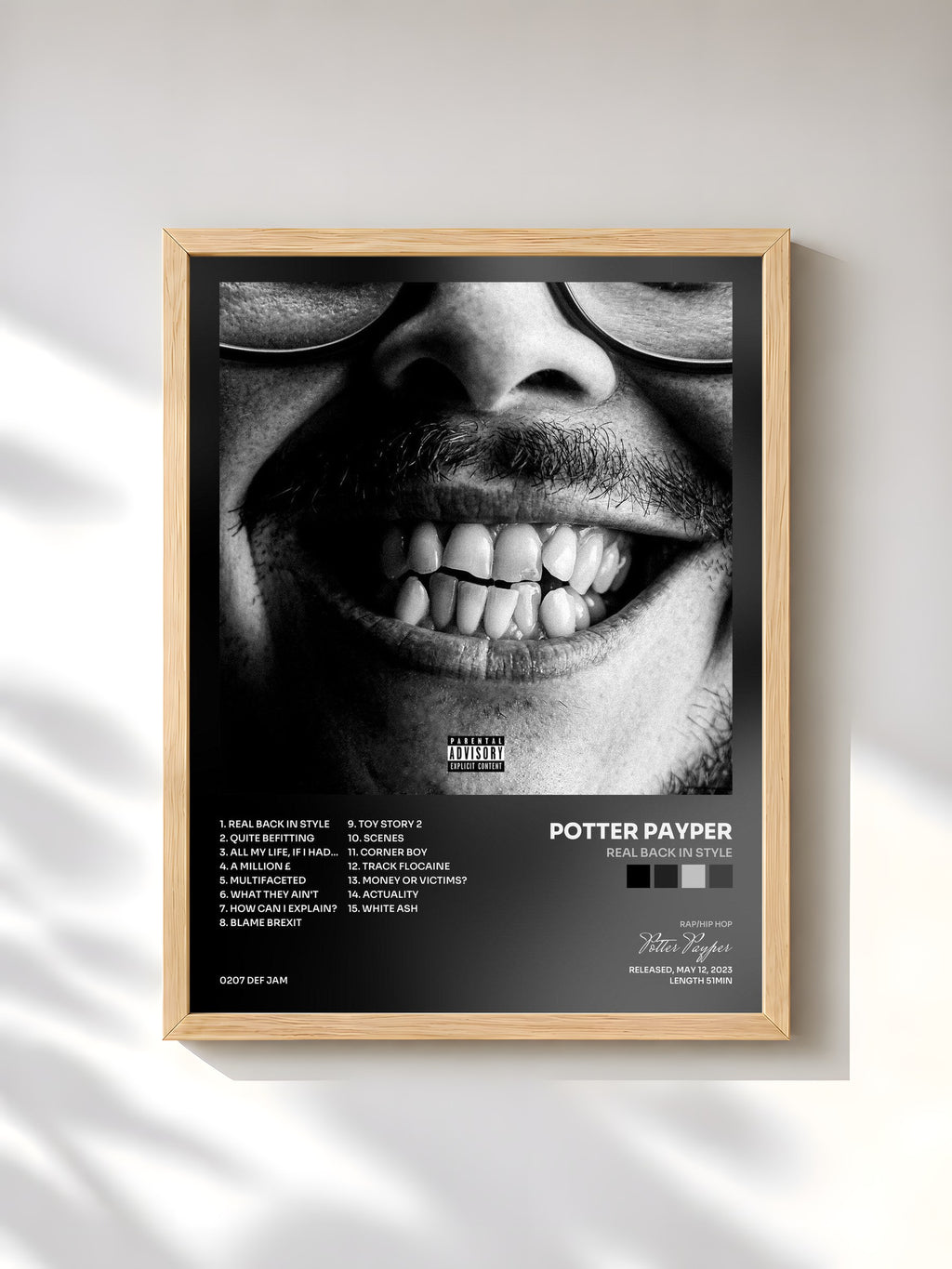 #bois Tableau de l'album Real Back In Style de Potter Payper, cadre en bois brut, imprimé et encadré en France