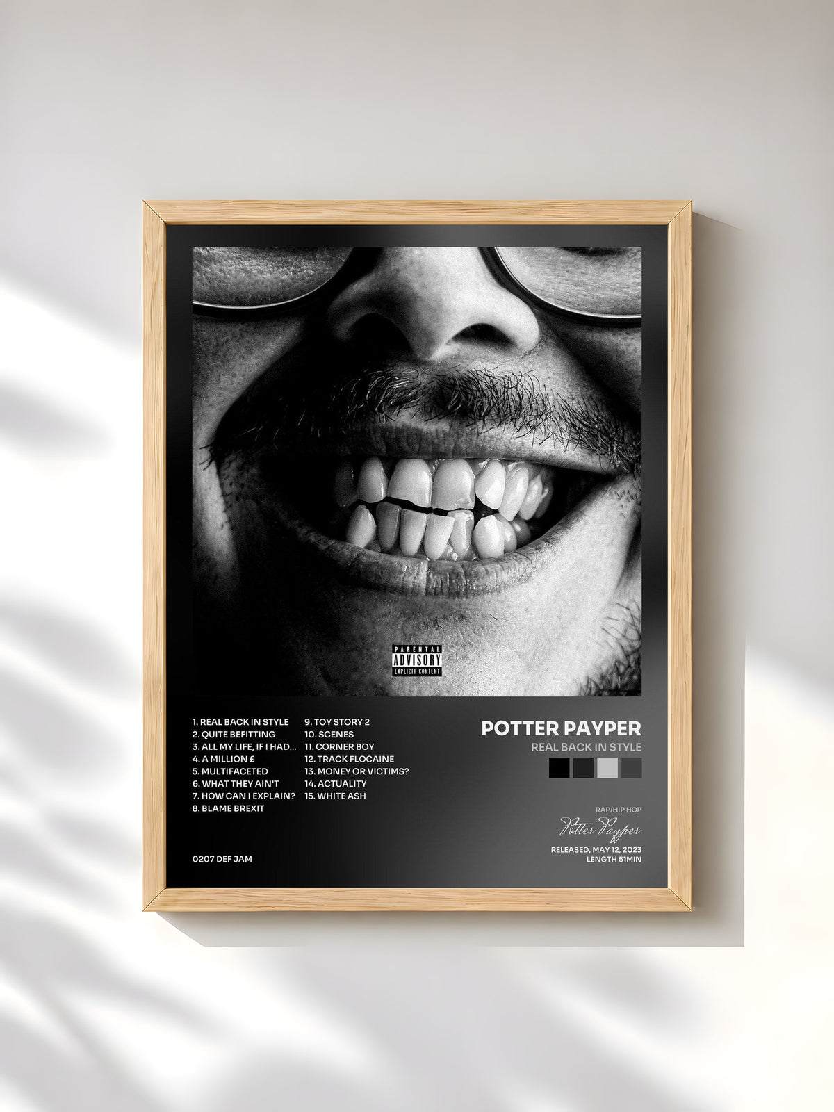 #bois Tableau de l'album Real Back In Style de Potter Payper, cadre en bois brut, imprimé et encadré en France