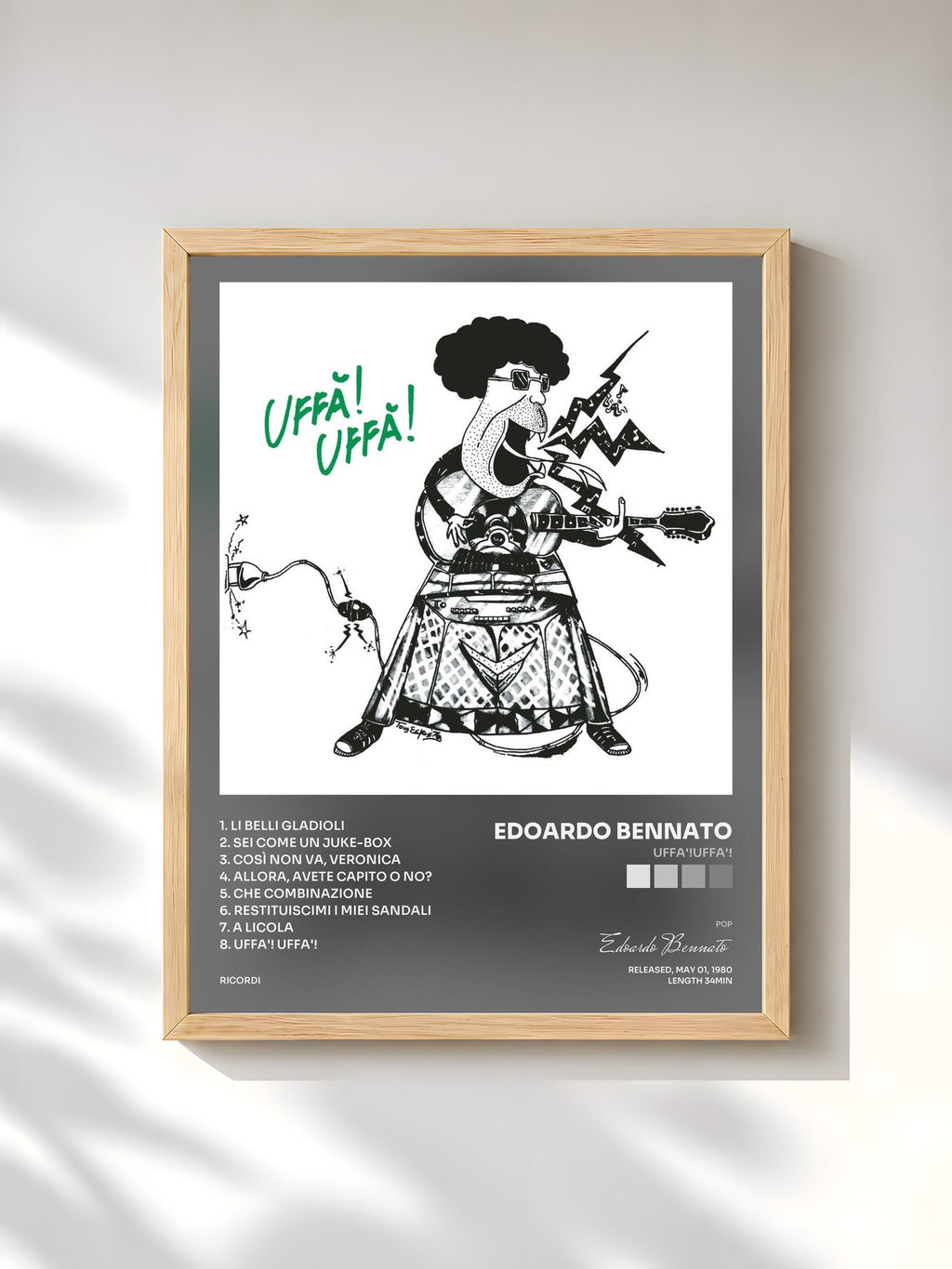 #bois Tableau de l'album Uffa'!Uffa'! de Edoardo Bennato, cadre en bois brut, imprimé et encadré en France