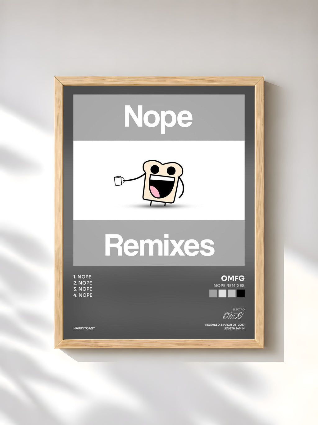 #bois Tableau de l'album Nope Remixes de OMFG, cadre en bois brut, imprimé et encadré en France
