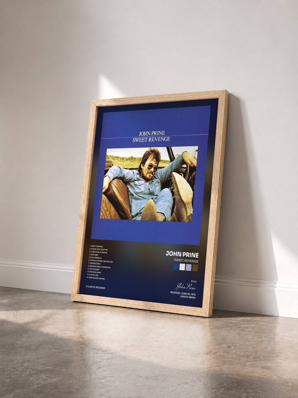 #bois Tableau de l'album Sweet Revenge de John Prine vu de trois quarts, cadre en bois brut