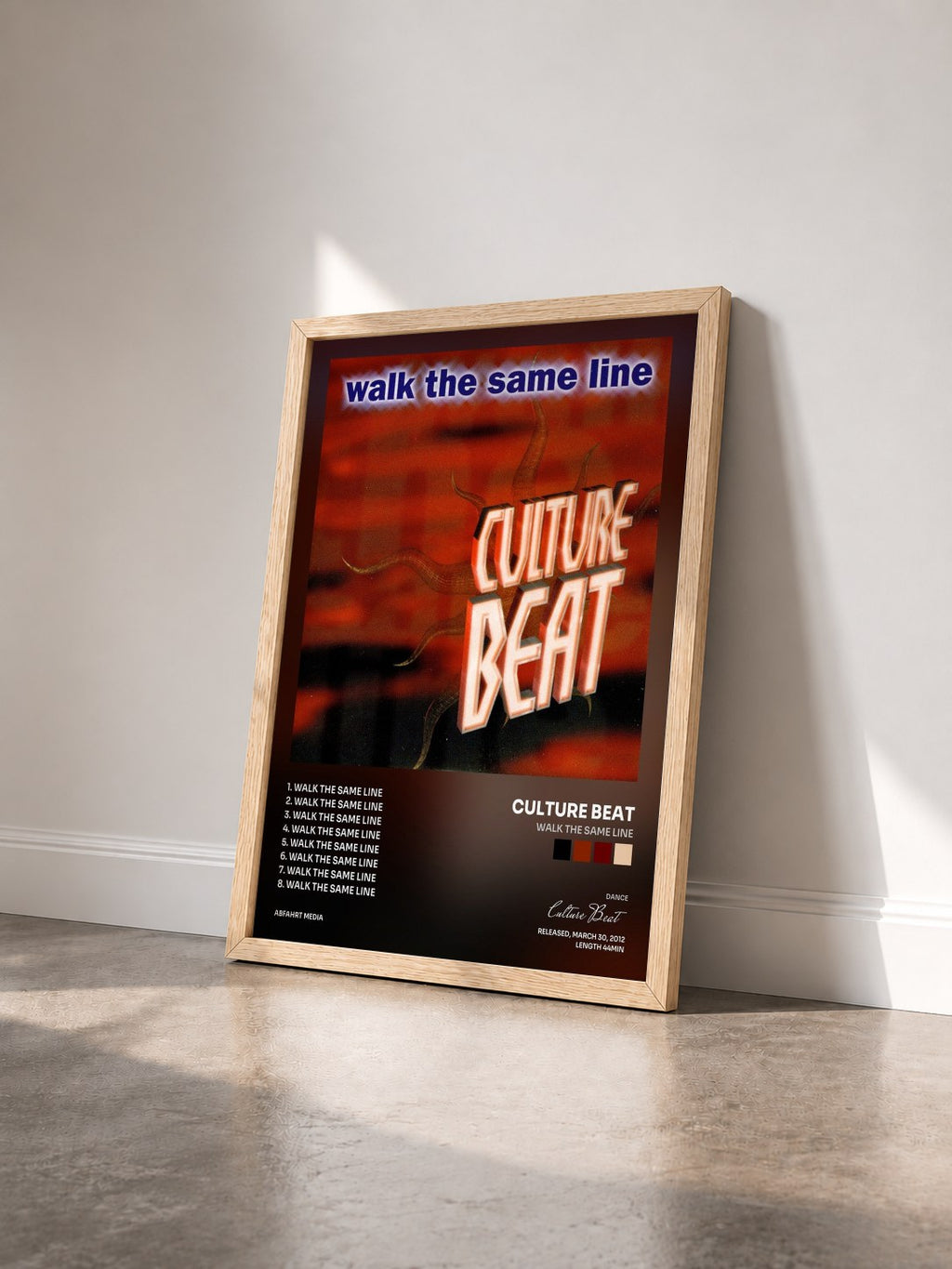 #bois Tableau de l'album Walk the Same Line de Culture Beat vu de trois quarts, cadre en bois brut