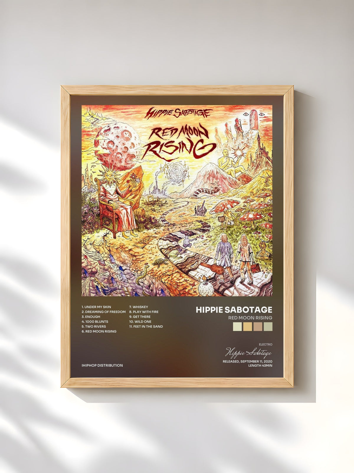 #bois Tableau de l'album Red Moon Rising de Hippie Sabotage, cadre en bois brut, imprimé et encadré en France