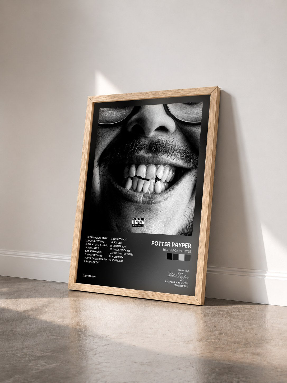 #bois Tableau de l'album Real Back In Style de Potter Payper vu de trois quarts, cadre en bois brut