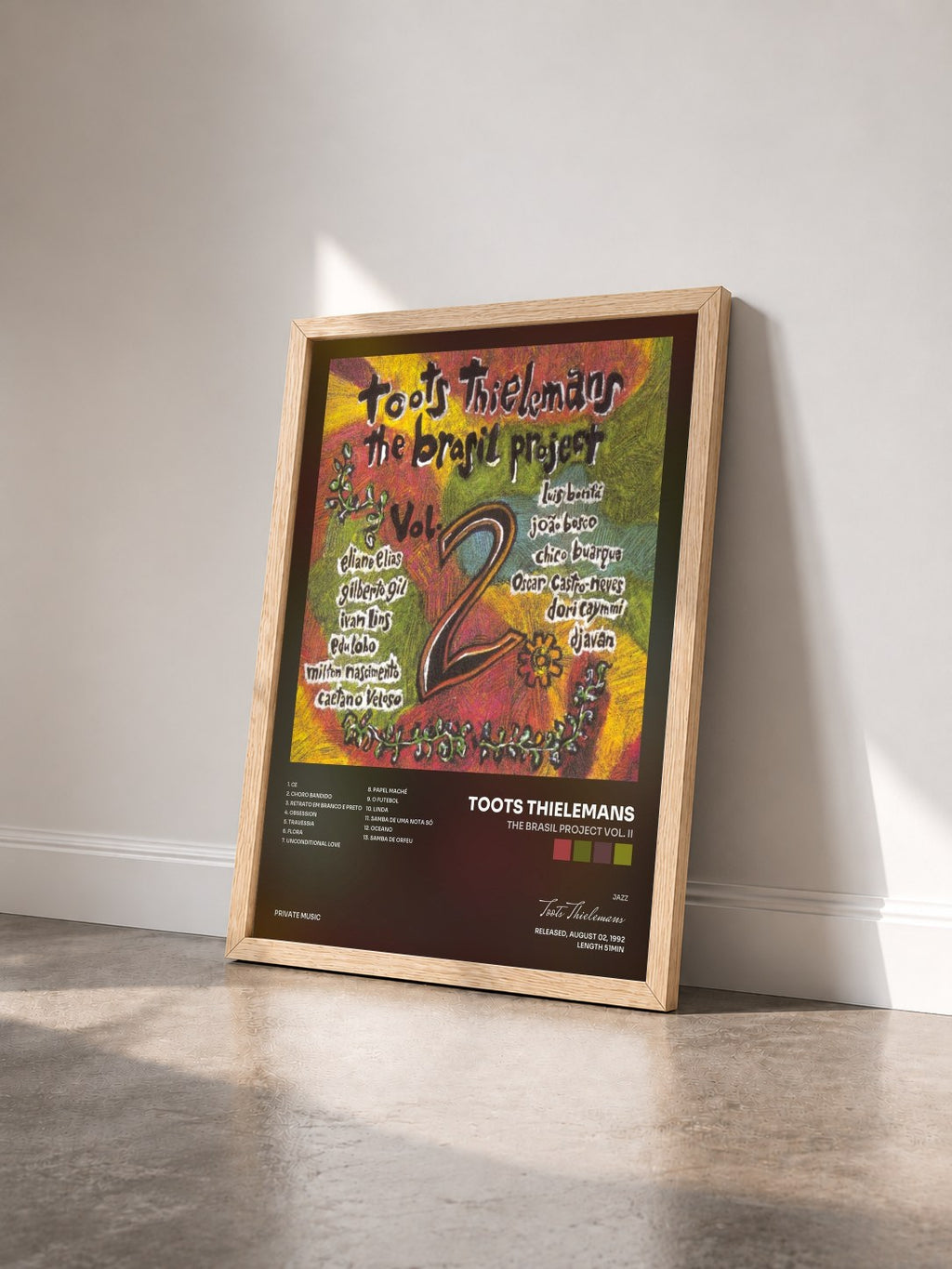 #bois Tableau de l'album The Brasil Project Vol. II de Toots Thielemans vu de trois quarts, cadre en bois brut