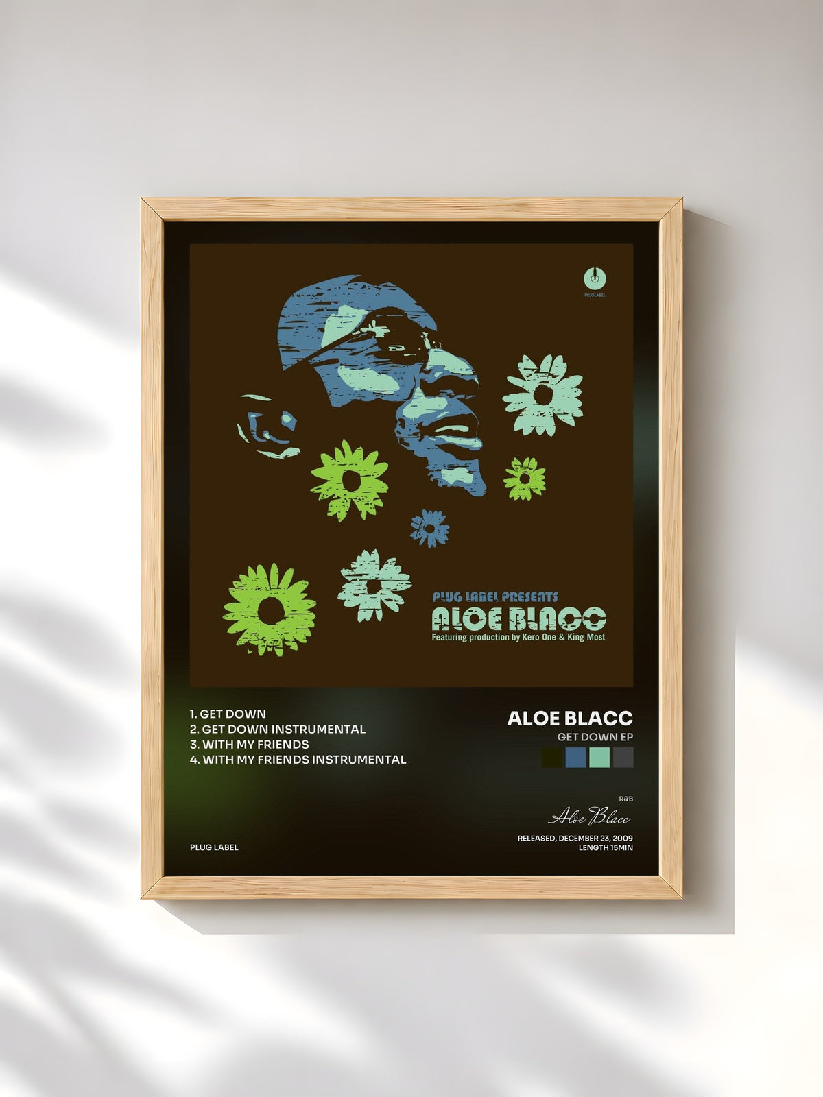 #bois Tableau de l'album Get Down EP de Aloe Blacc, cadre en bois brut, imprimé et encadré en France