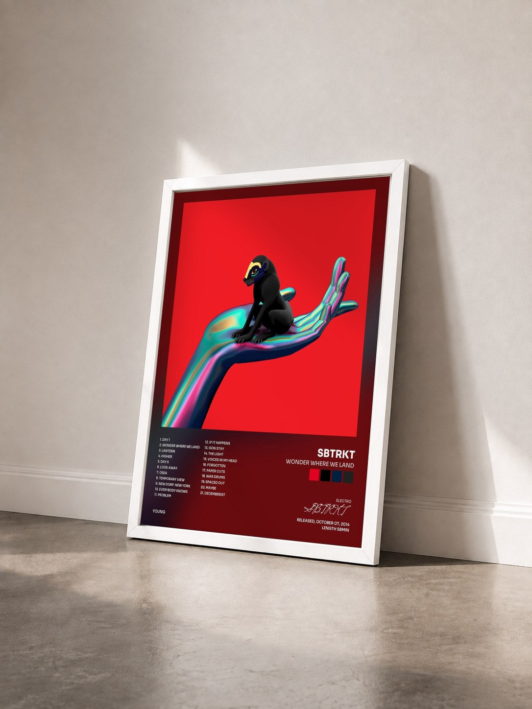 #blanc Tableau de l'album Wonder Where We Land de SBTRKT vu de trois quarts, cadre blanc