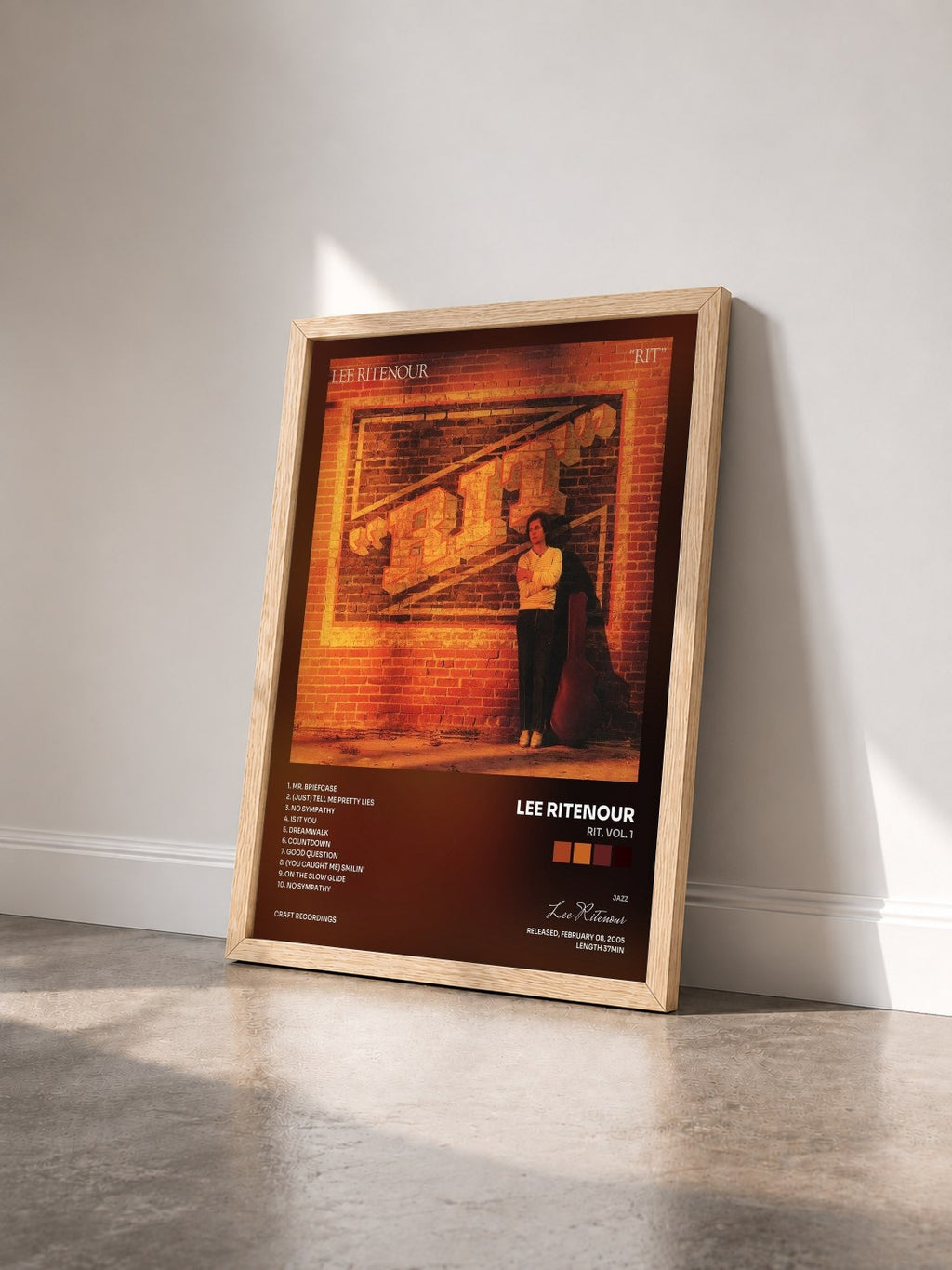 #bois Tableau de l'album Rit, Vol. 1 de Lee Ritenour vu de trois quarts, cadre en bois brut