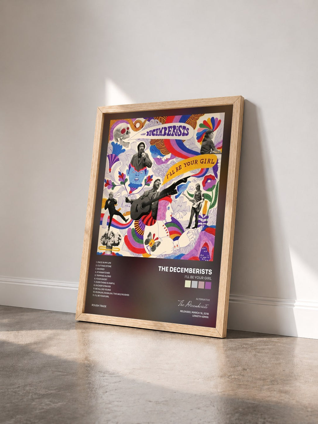 #bois Tableau de l'album I'll Be Your Girl de The Decemberists vu de trois quarts, cadre en bois brut
