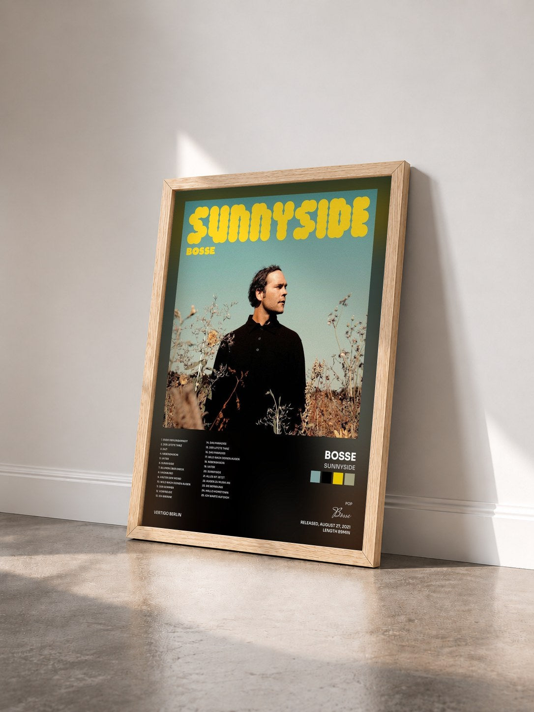 #bois Tableau de l'album Sunnyside de Bosse vu de trois quarts, cadre en bois brut