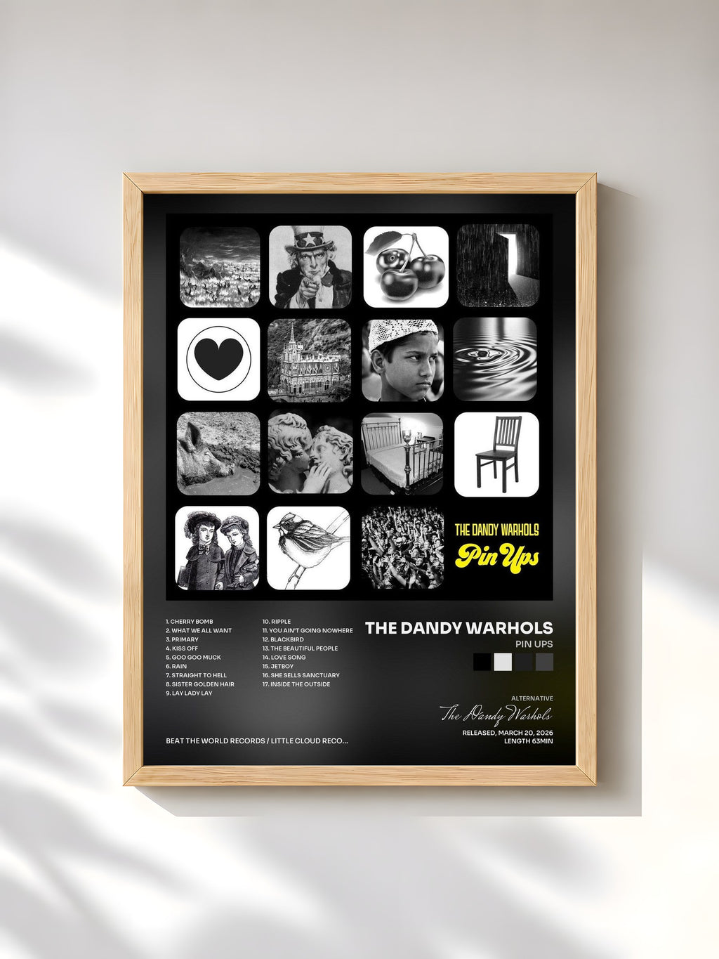 #bois Tableau de l'album Pin Ups de The Dandy Warhols, cadre en bois brut, imprimé et encadré en France