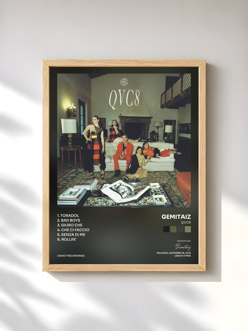 #bois Tableau de l'album QVC8 de Gemitaiz, cadre en bois brut, imprimé et encadré en France