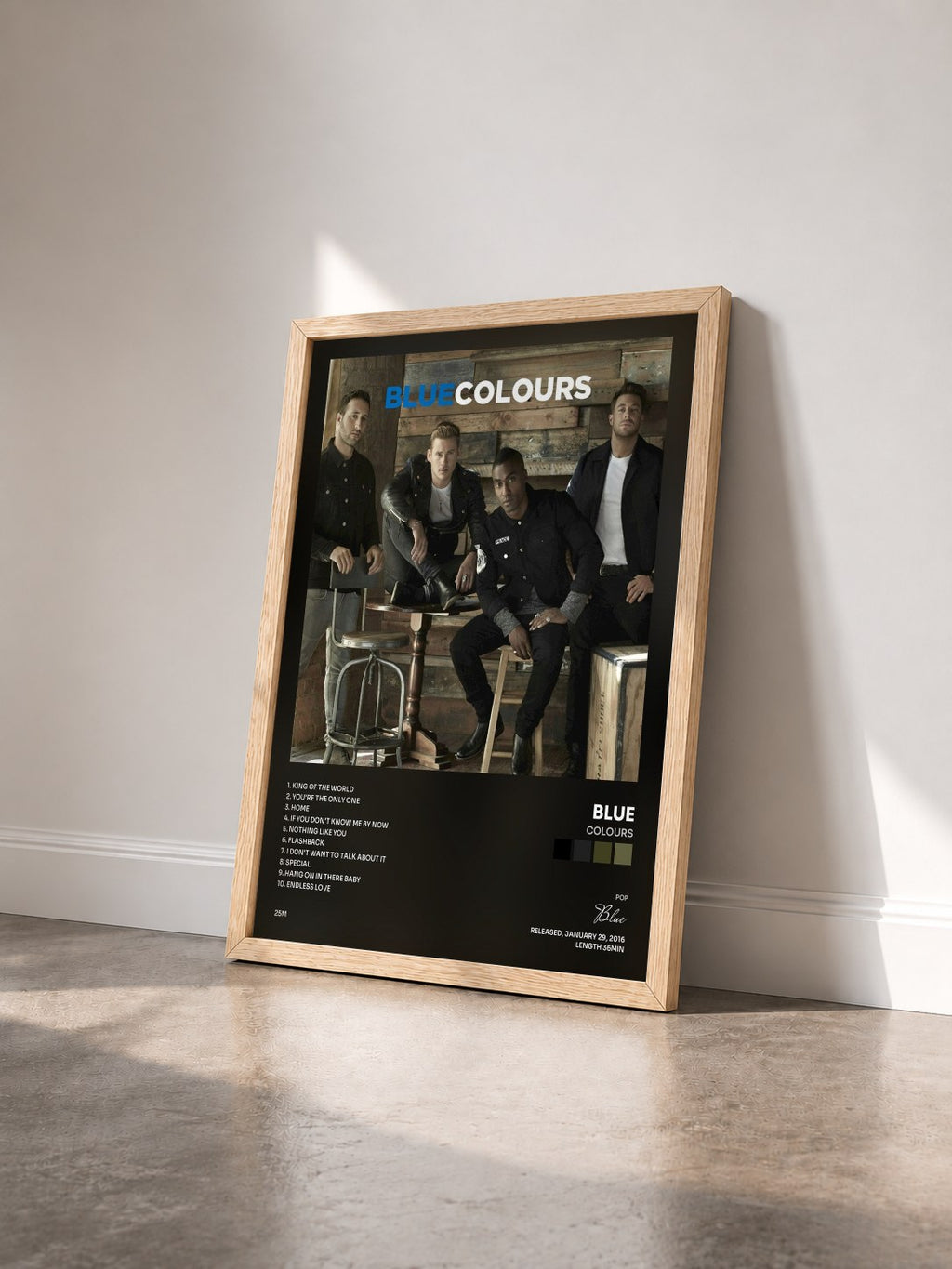 #bois Tableau de l'album Colours de Blue vu de trois quarts, cadre en bois brut