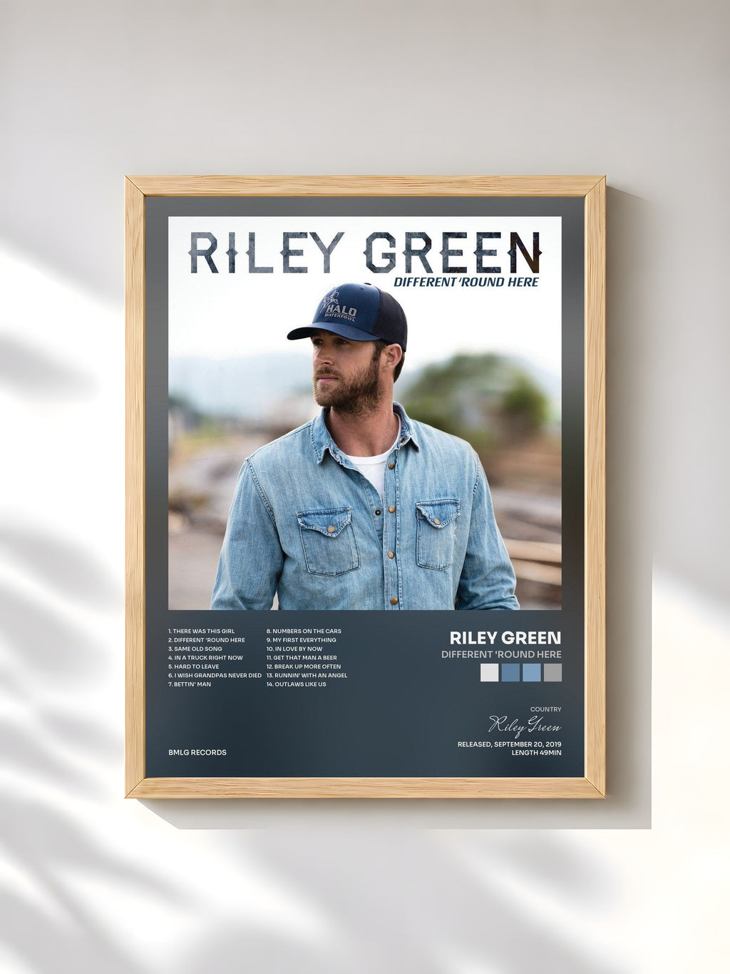 #bois Tableau de l'album Different 'Round Here de Riley Green, cadre en bois brut, imprimé et encadré en France