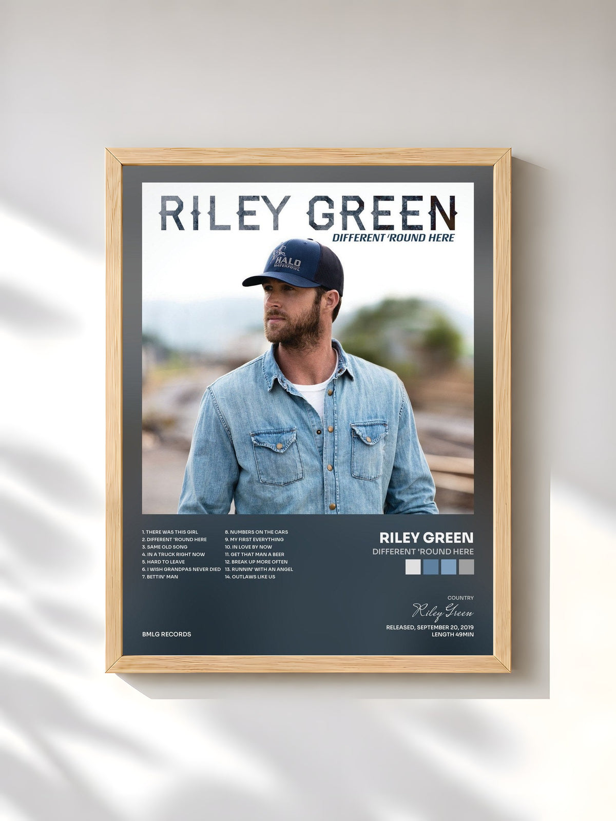 #bois Tableau de l'album Different 'Round Here de Riley Green, cadre en bois brut, imprimé et encadré en France