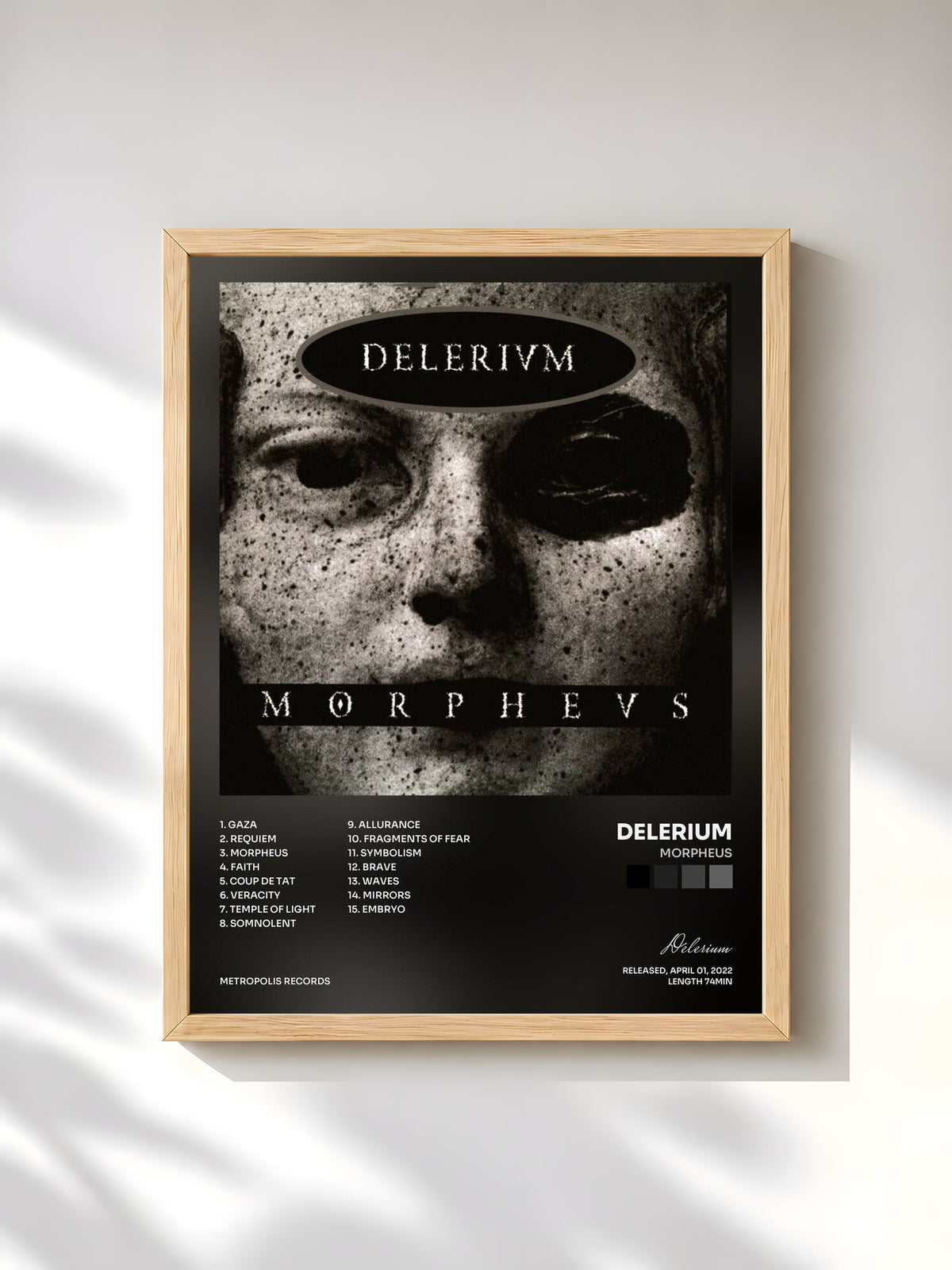#bois Tableau de l'album Morpheus de Delerium, cadre en bois brut, imprimé et encadré en France