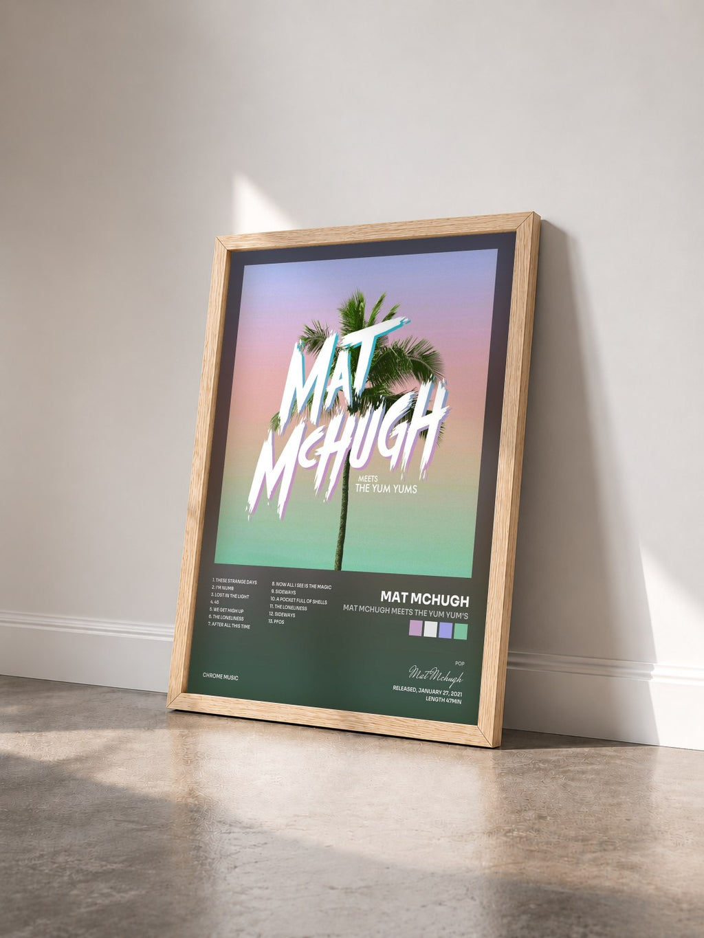 #bois Tableau de l'album Mat McHugh meets The YUM YUM's de Mat Mchugh vu de trois quarts, cadre en bois brut