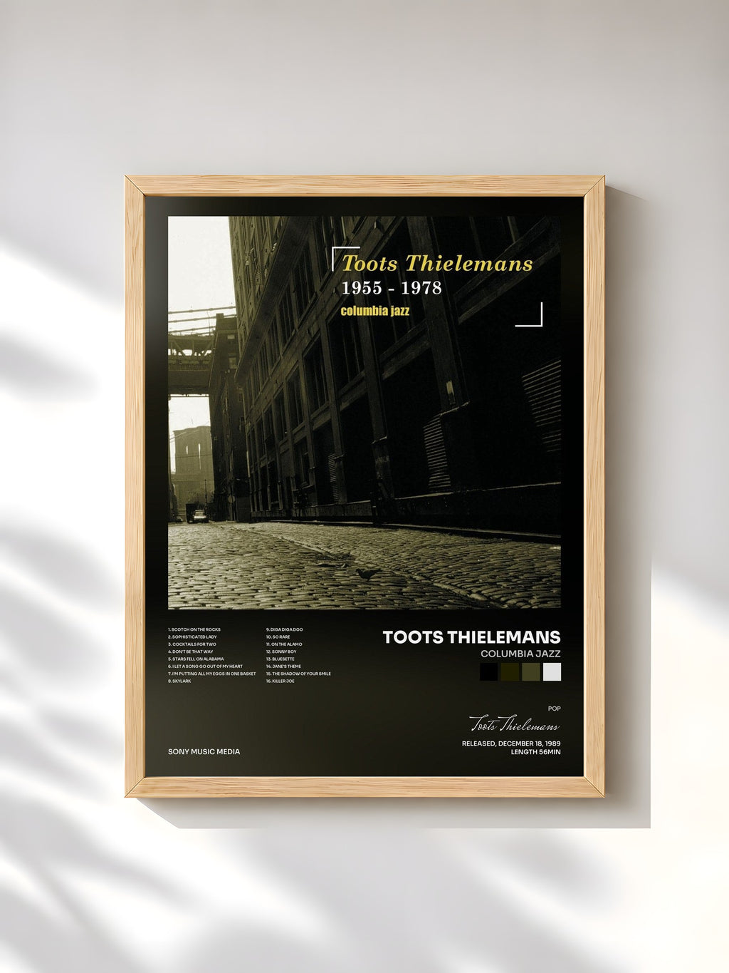#bois Tableau de l'album Columbia Jazz de Toots Thielemans, cadre en bois brut, imprimé et encadré en France