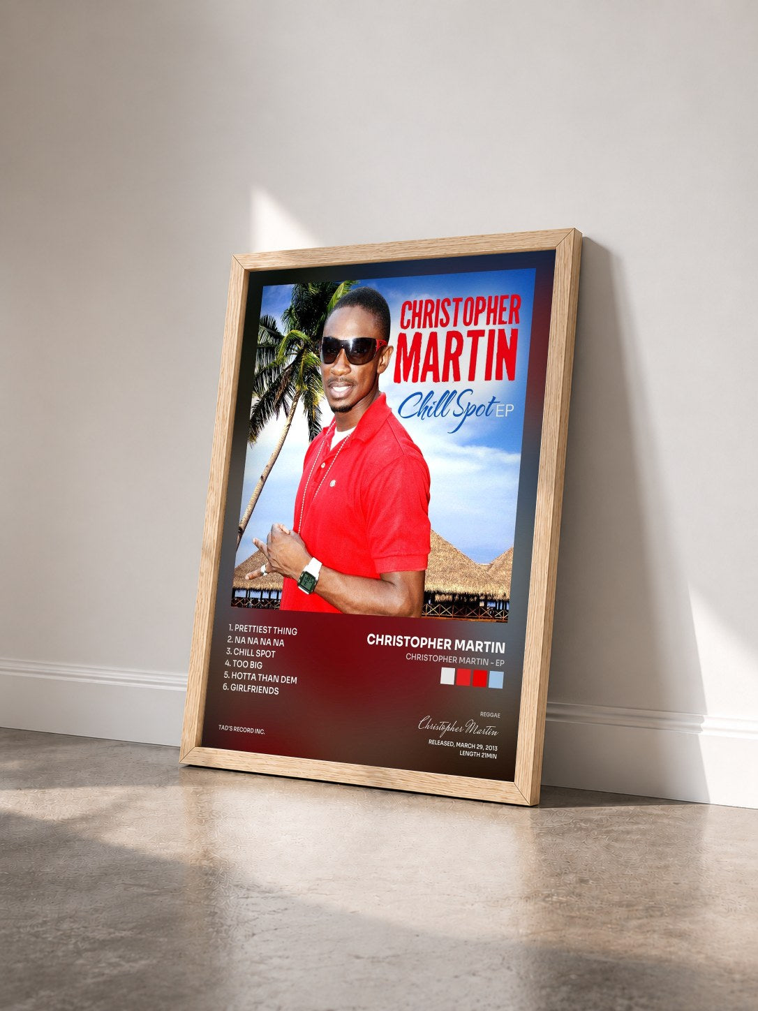 #bois Tableau de l'album Christopher Martin - EP de Christopher Martin vu de trois quarts, cadre en bois brut