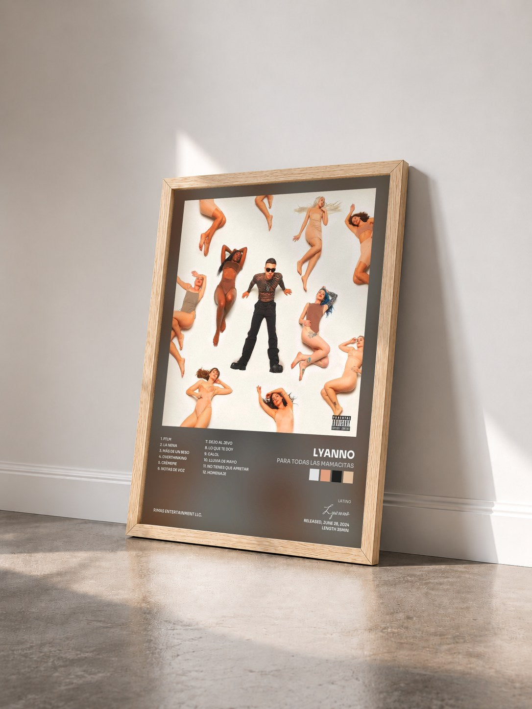 #bois Tableau de l'album PARA TODAS LAS MAMACITAS de Lyanno vu de trois quarts, cadre en bois brut
