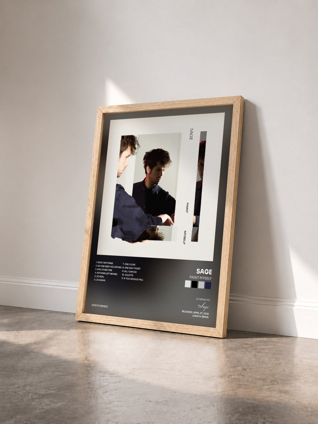 #bois Tableau de l'album Paint Myself de Sage vu de trois quarts, cadre en bois brut