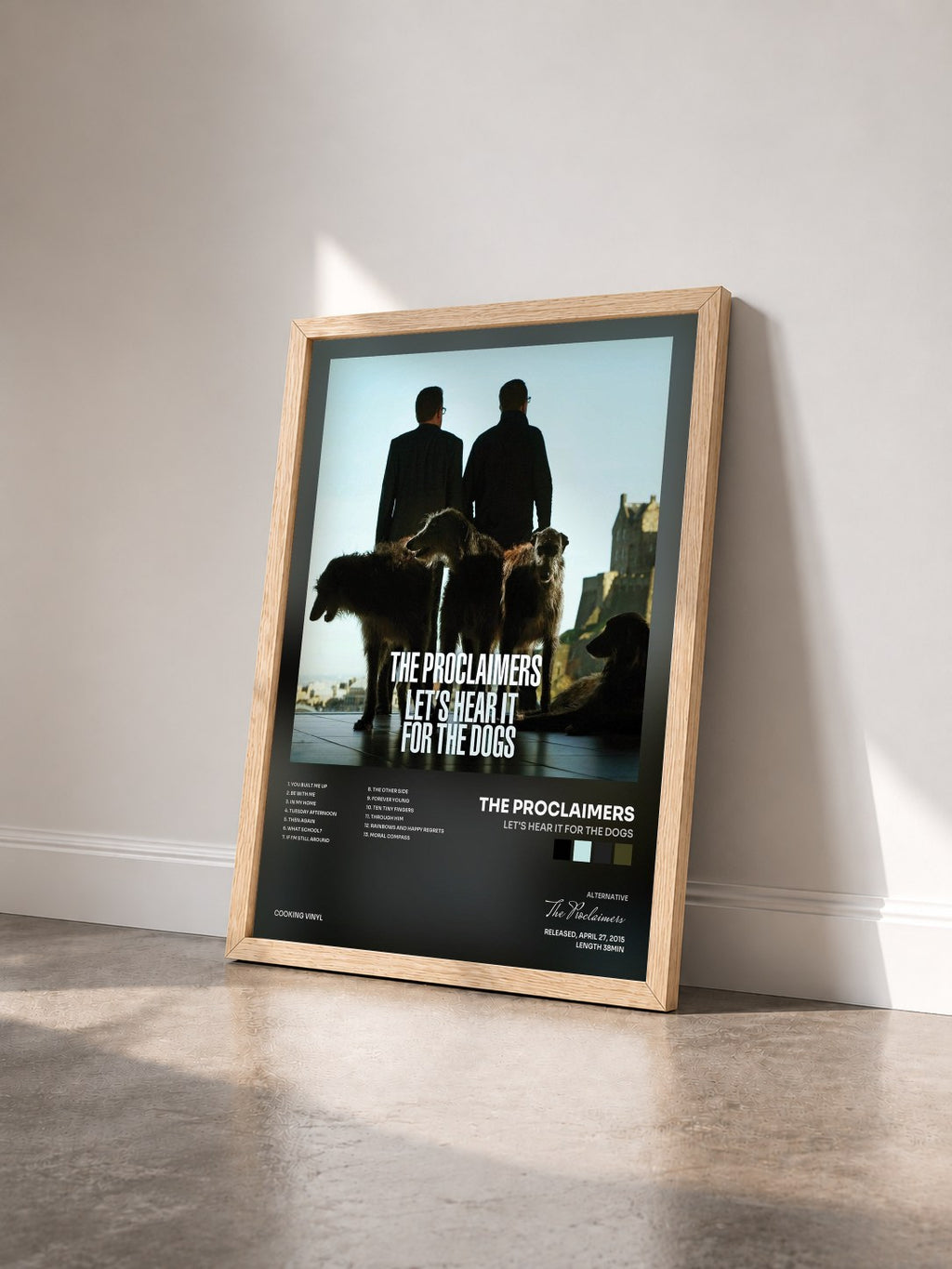 #bois Tableau de l'album Let's Hear It for the Dogs de The Proclaimers vu de trois quarts, cadre en bois brut